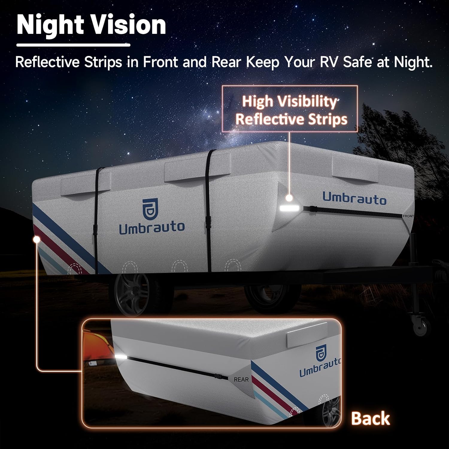 Umbrauto Pop Up Camper Cover, Folding Tent Trailers, 300D Silver Oxford, Waterproof, Windproof, Sun-Resistant, Tear-Resistant, Heavy-Duty RV Cover with Straps & Air Vents - Energize Trek