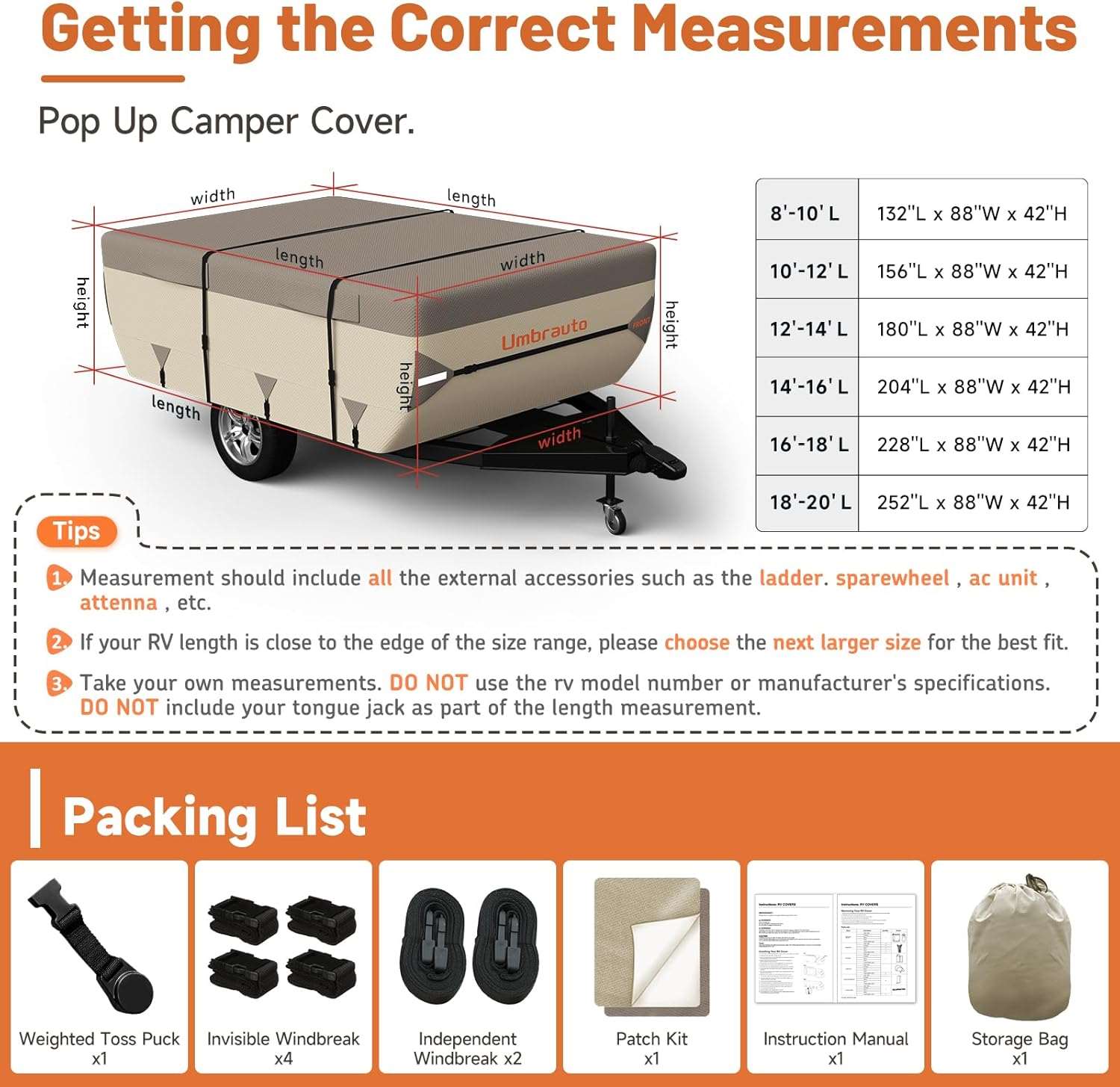 Umbrauto Pop Up Folding Camper Cover Upgraded 7 Layers Top 3 Layers Side,Khaki - Energize Trek