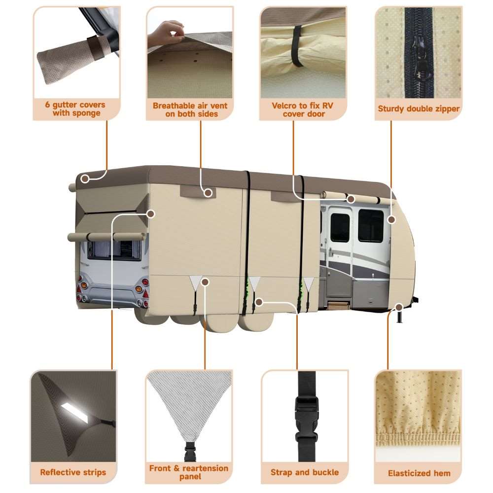 Umbrauto RV Cover,7 Layers Travel Trailer Cover, Waterproof Camper Cover,Khaki - Energize Trek