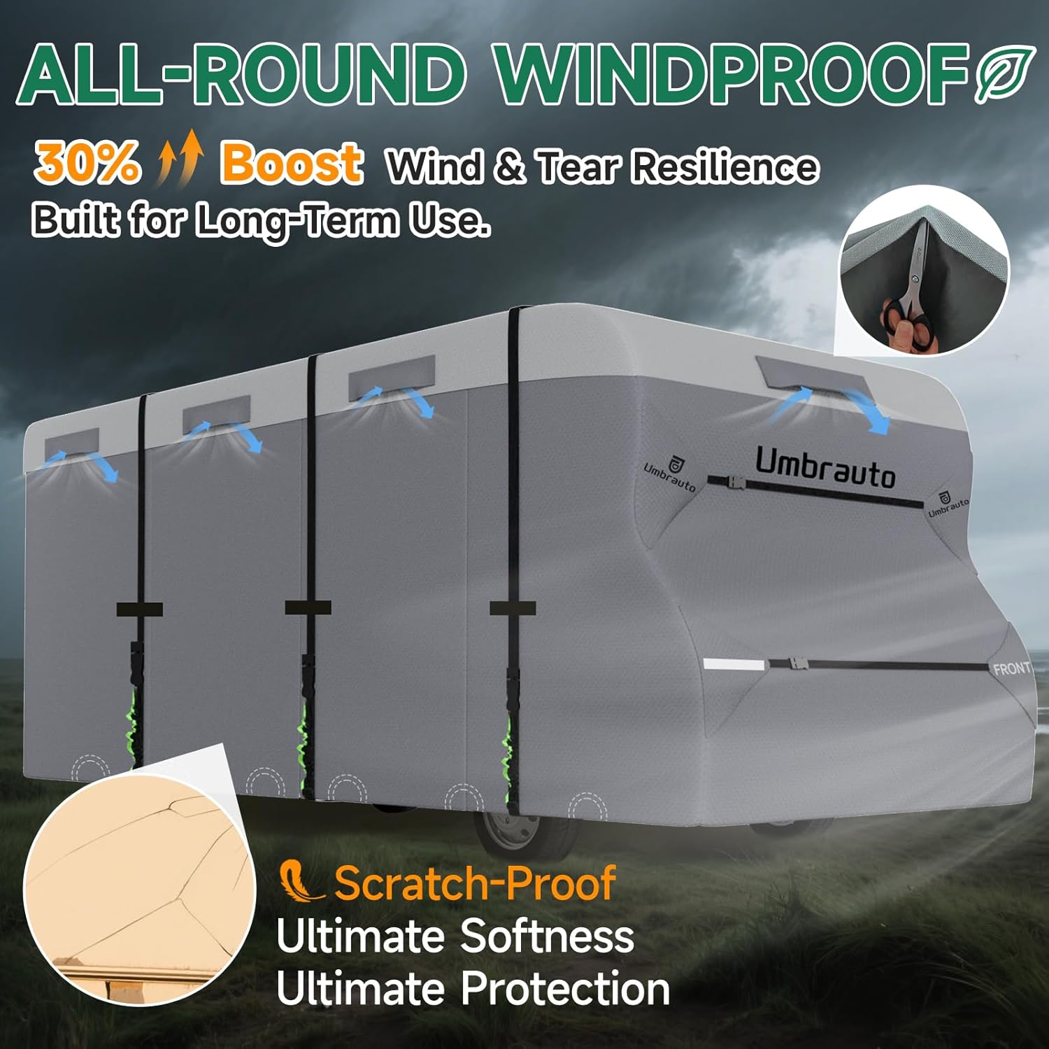 Umbrauto RV Cover Class C Upgraded 7 Layers Anti-UV Top Panel Motorhome Cover,Gray - Energize Trek