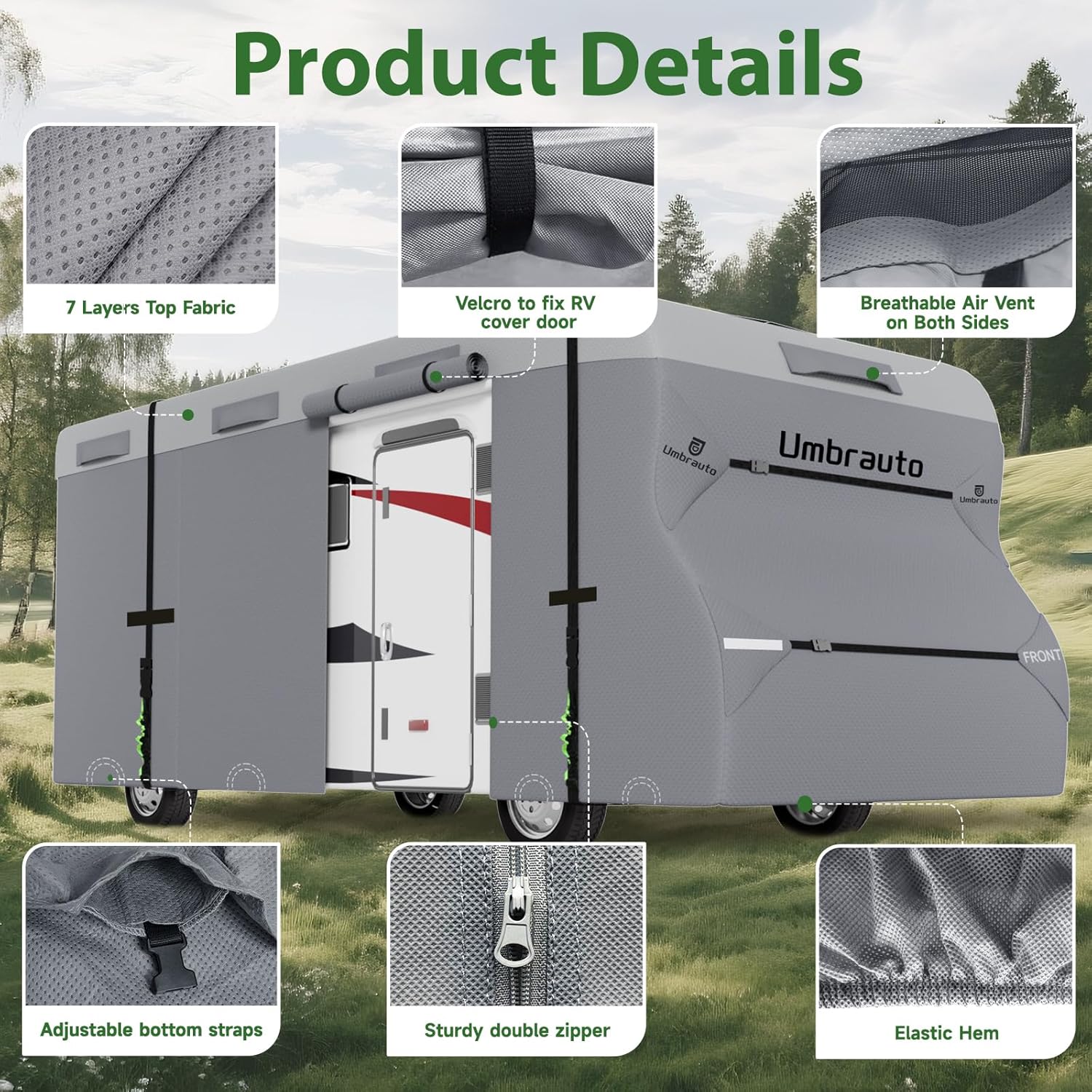 Umbrauto RV Cover Class C Upgraded 7 Layers Anti-UV Top Panel Motorhome Cover,Gray - Energize Trek