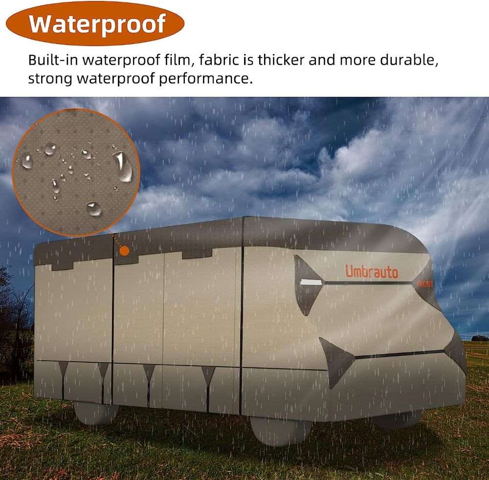 Umbrauto RV Cover Class C Upgraded 7 Layers Anti-UV Top Panel Motorhome Cover,Khaki - Energize Trek