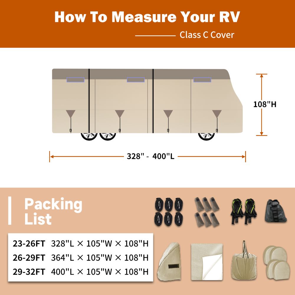 Umbrauto RV Cover Class C Upgraded 7 Layers Anti-UV Top Panel Motorhome Cover,Khaki - Energize Trek