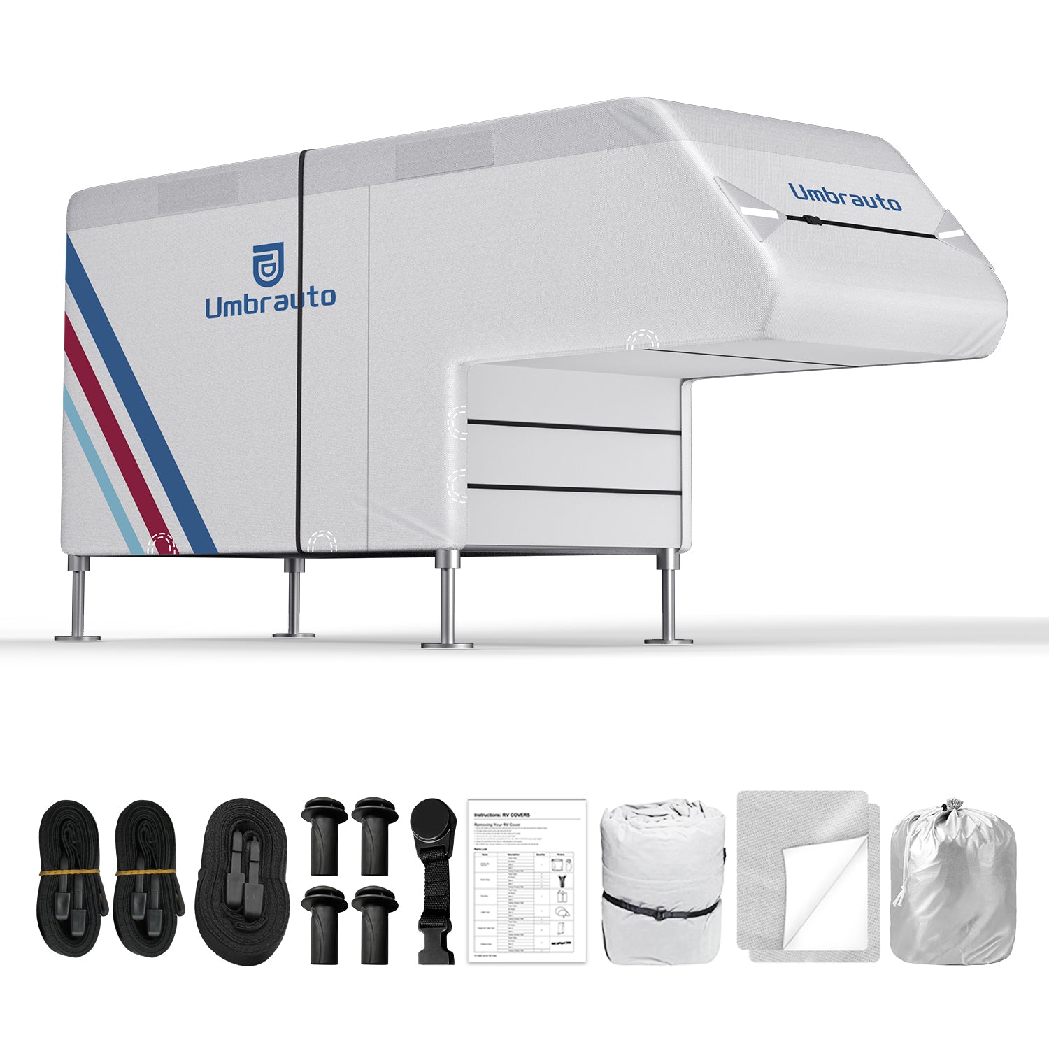 Umbrauto Slide-In Truck Camper Cover — 300D Oxford Waterproof RV Cover, Silver-Coated All-Weather Protection with Windproof Straps & Air Vents - Energize Trek