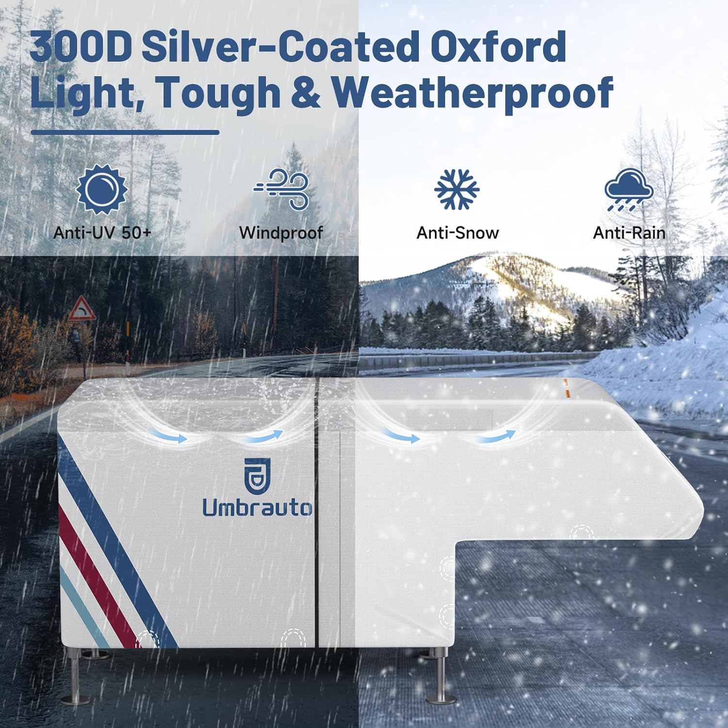 Umbrauto Slide-In Truck Camper Cover — 300D Oxford Waterproof RV Cover, Silver-Coated All-Weather Protection with Windproof Straps & Air Vents - Energize Trek