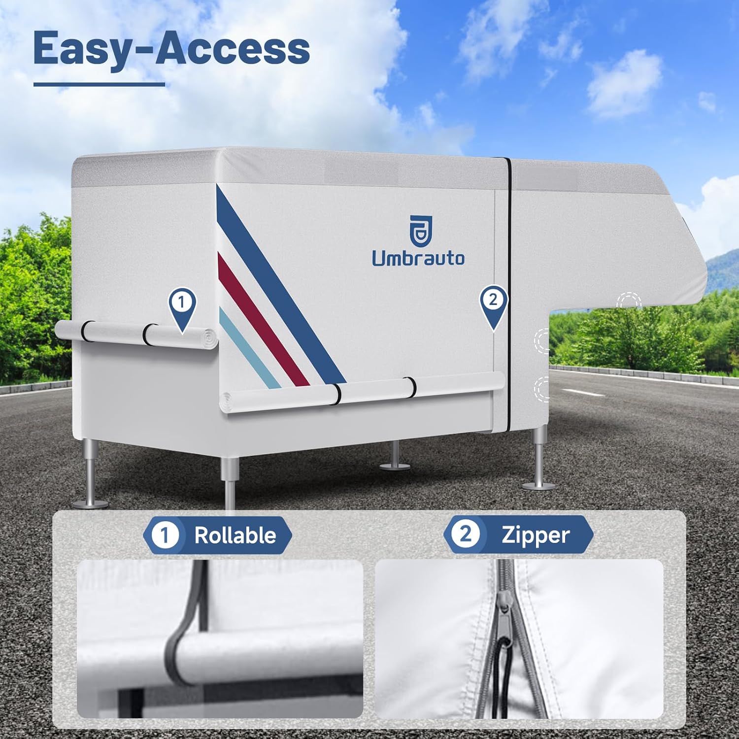 Umbrauto Slide-In Truck Camper Cover — 300D Oxford Waterproof RV Cover, Silver-Coated All-Weather Protection with Windproof Straps & Air Vents - Energize Trek