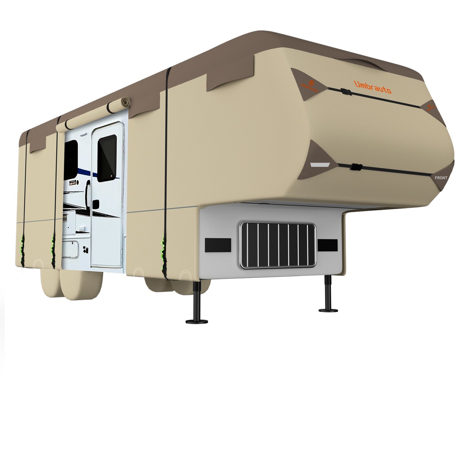 Umbrauto Umbrauto 5th Wheel RV Cover | 7-Layer Waterproof & UV-Proof Camper Trailer Cover with Tire Covers, Tongue Jack Cover & Windproof Ropes - Energize Trek