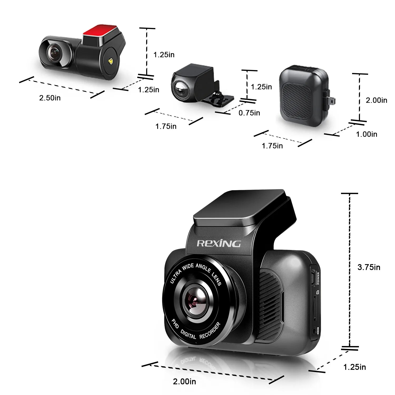 Rexing V5 Bundle Dash Cam 3-Channel Premium 4K with Wi-Fi and GPS - Energize Trek