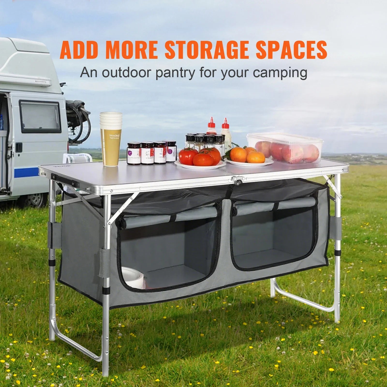 VEVOR Folding Camping Kitchen Table for Outdoor Cooking Portable - Energize Trek