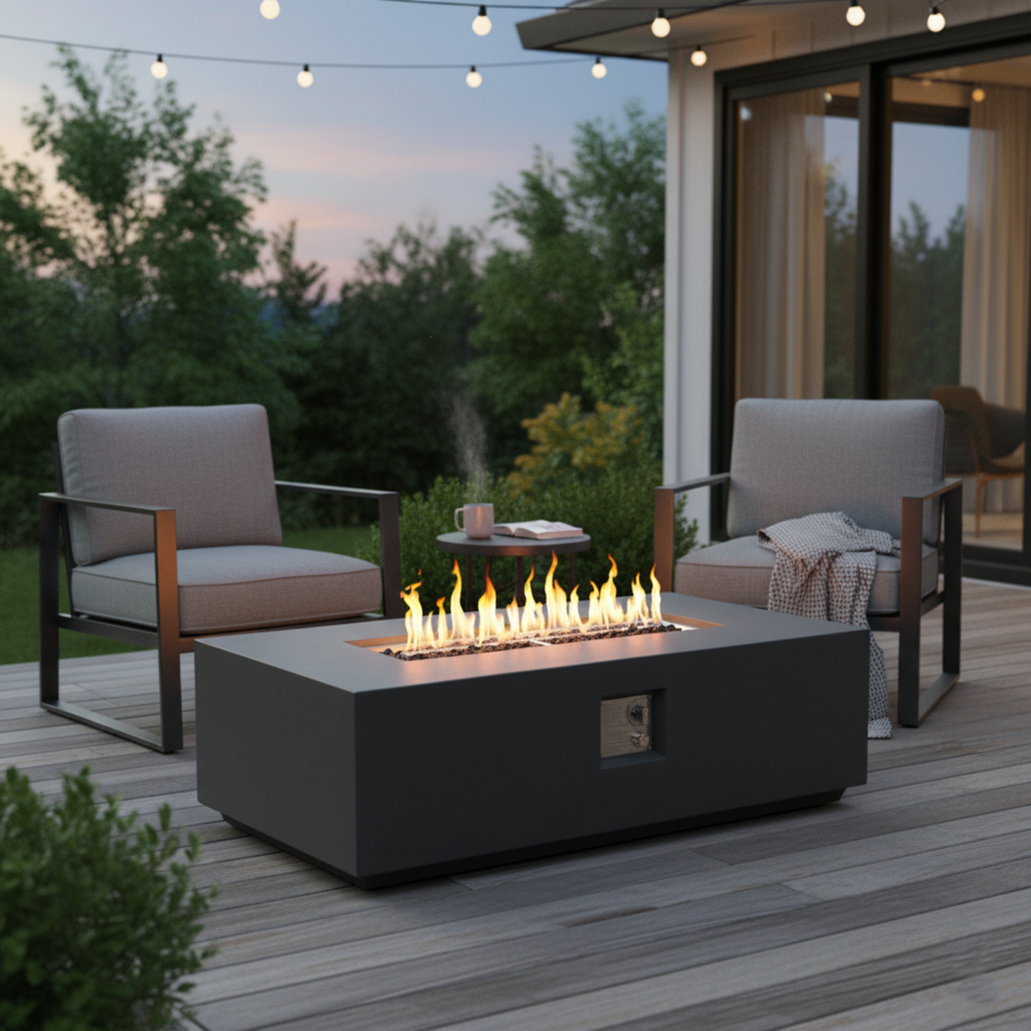 Volon Modern Rectangular Fire Pit Table in Light Gray - Energize Trek