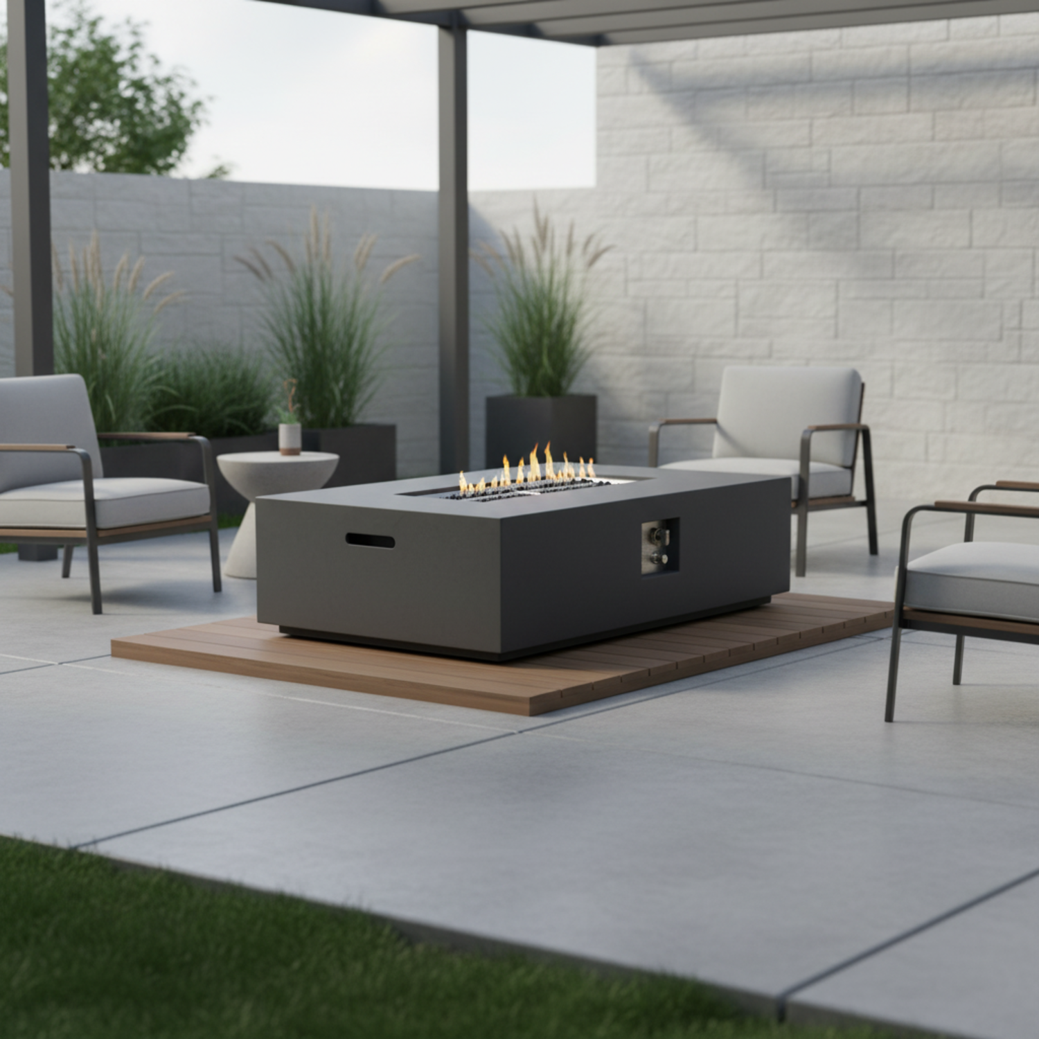 Volon Modern Rectangular Fire Pit Table in Light Gray - Energize Trek