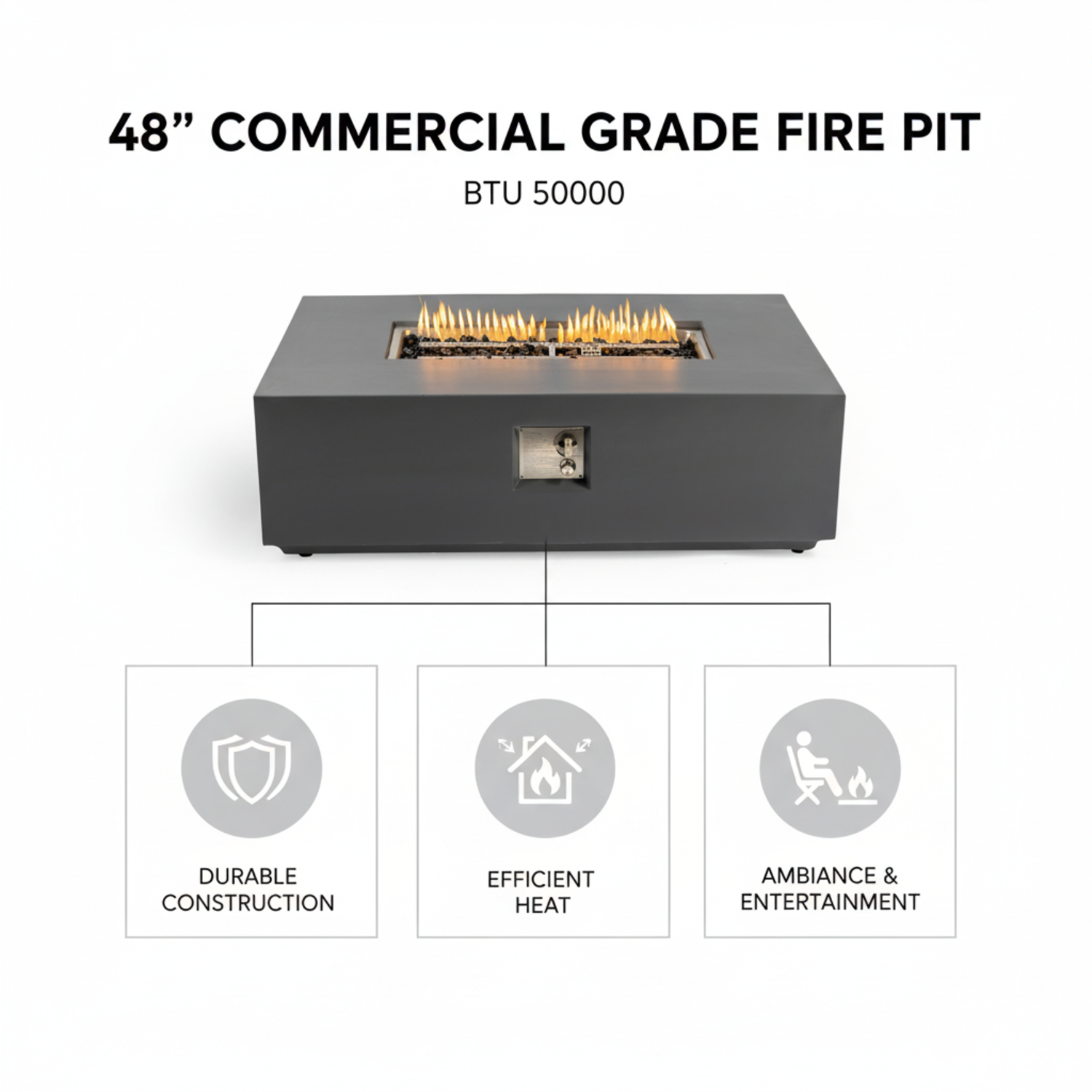 Volon Modern Rectangular Fire Pit Table in Light Gray - Energize Trek