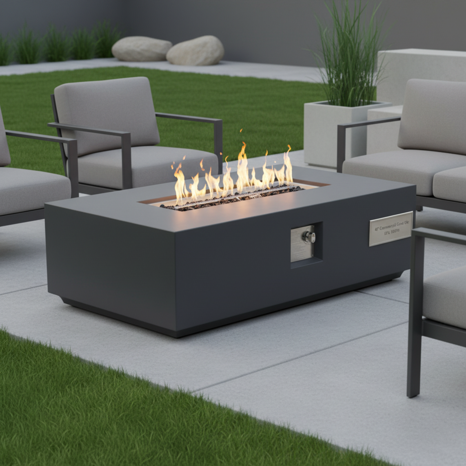 Volon Modern Rectangular Fire Pit Table in Light Gray - Energize Trek