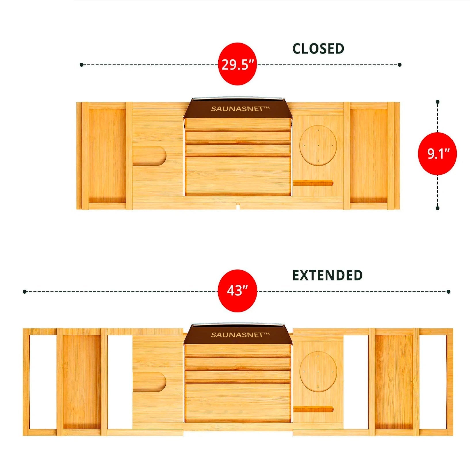 SAUNA EVOLUTION® Natural Bamboo Bathtub Caddy - Energize Trek