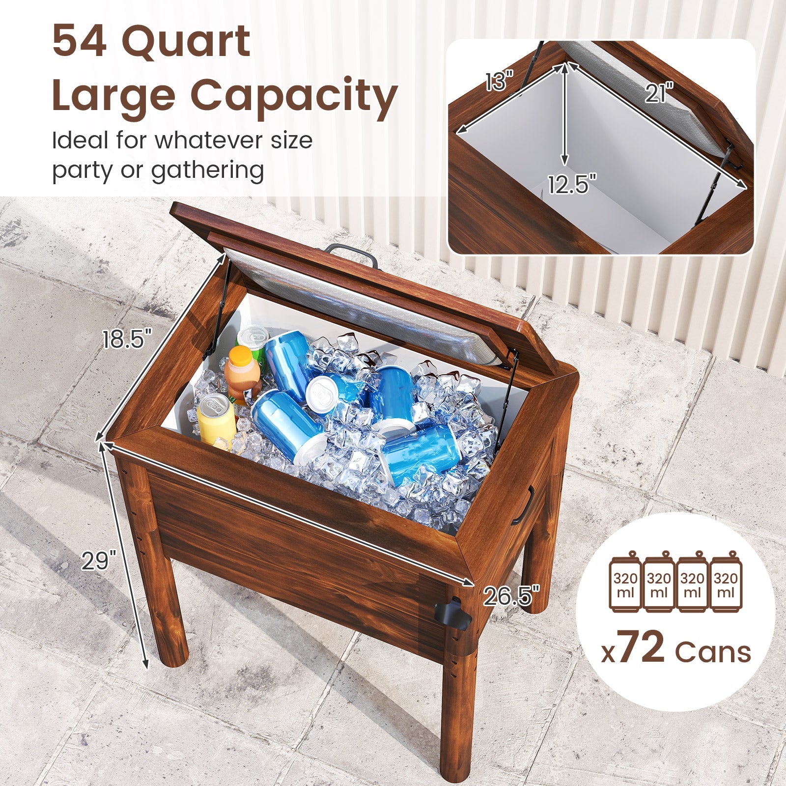 Wooden Patio Cooler with 3 Handles and Bottle Opener-Brown - Energize Trek