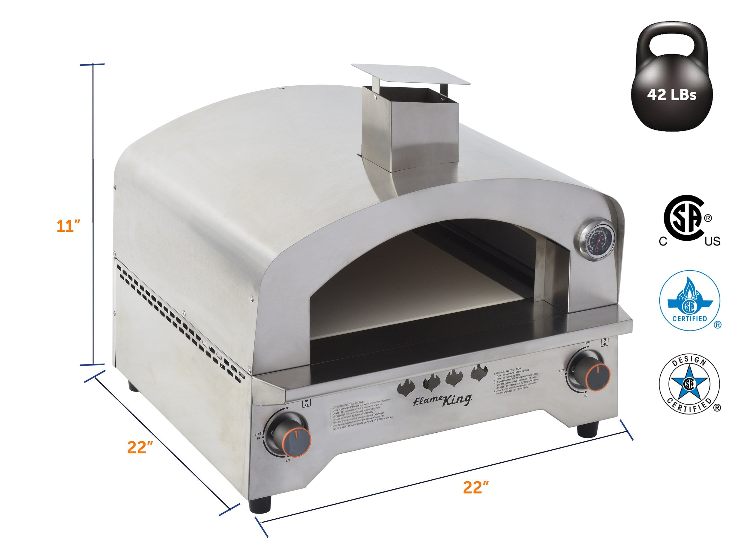 Flame King Outdoor Portable Stainless Steel Propane Pizza Oven Gas With Stone - Energize Trek