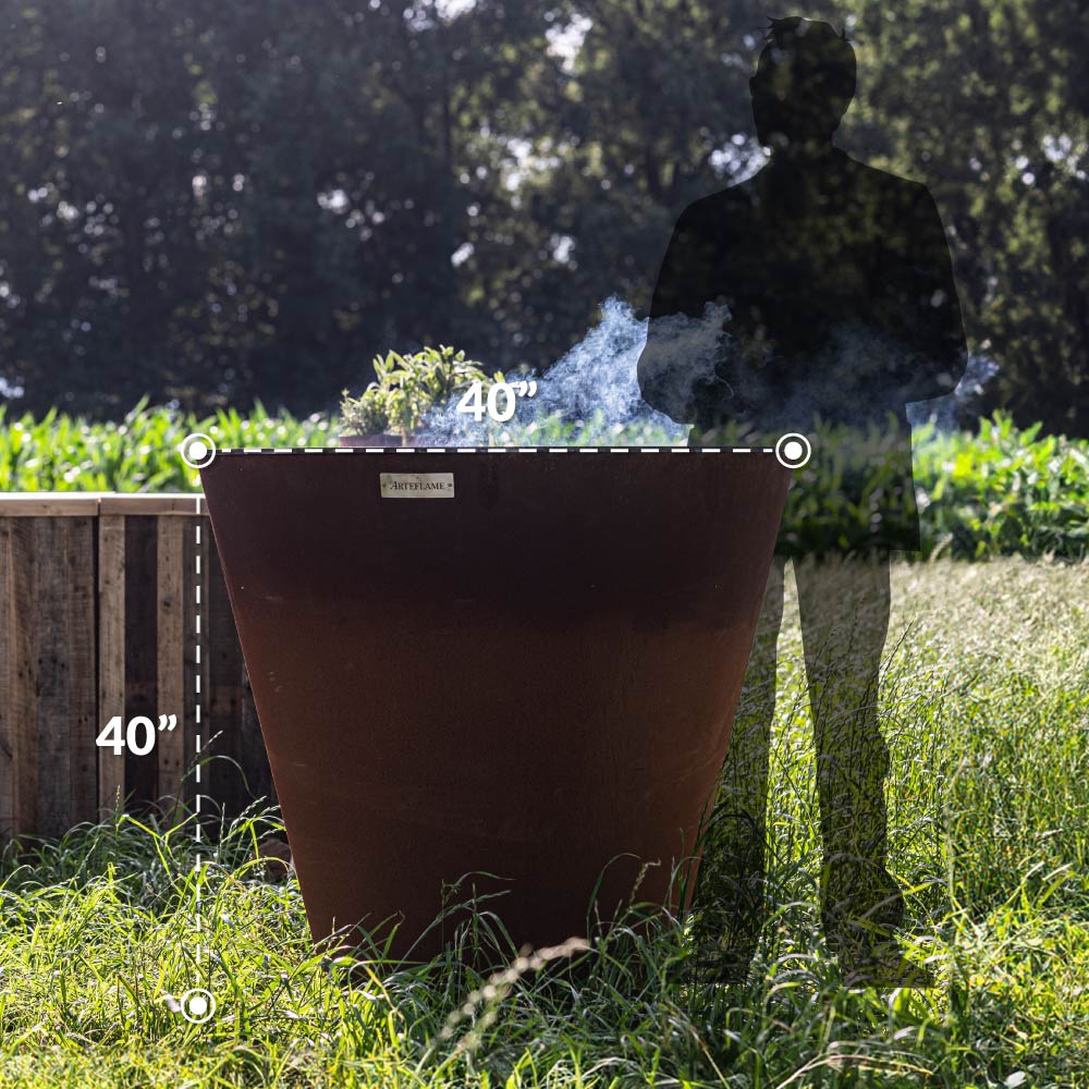 Arteflame Park Series — One-Piece CORTEN Steel Park Grill (30″ / 40″) with Half Griddle + Half Grill - Energize Trek