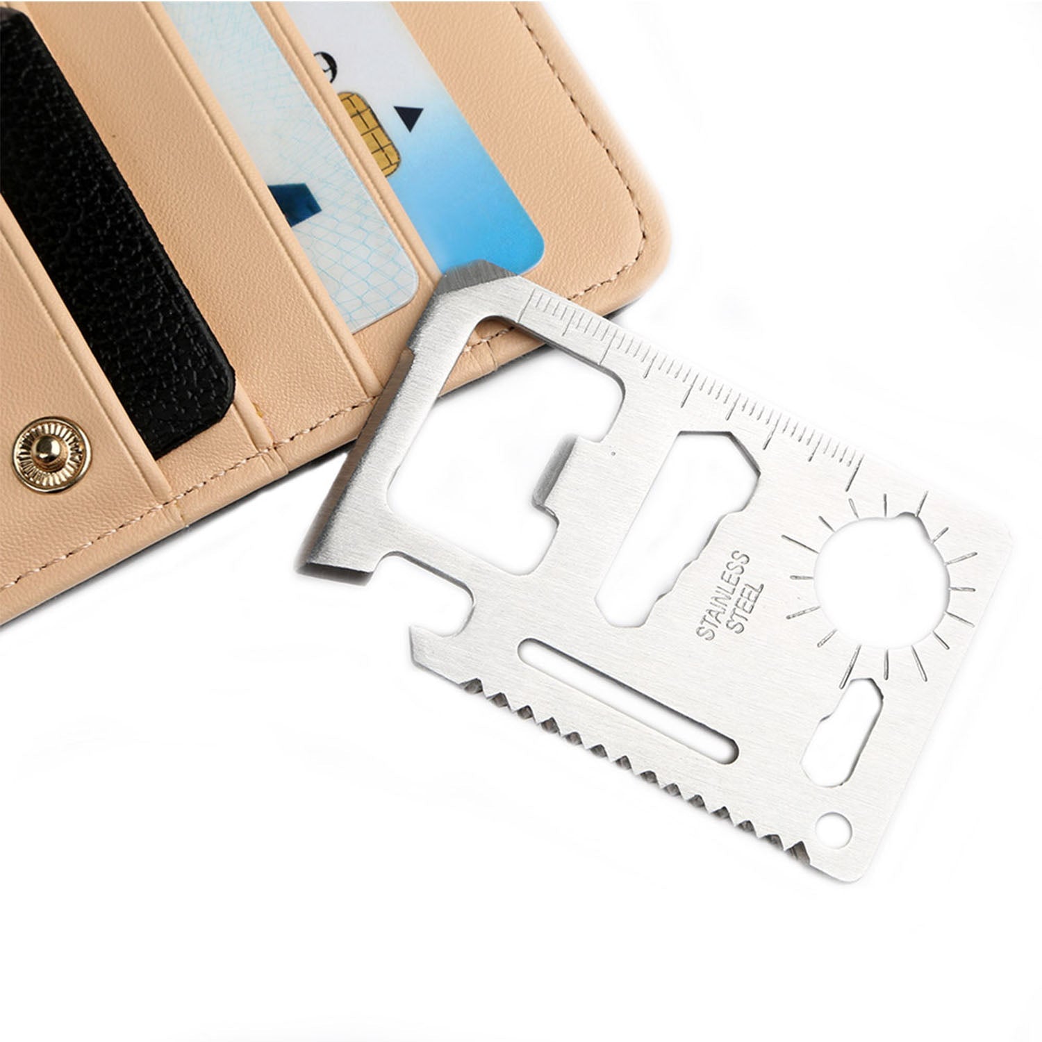 11 In 1 Stainless Steel Multi-tool Credit Card Wallet Portable Survival Pocket Tool Beer Can Opener Knife Fruit Peeler Wrench Saw Blade