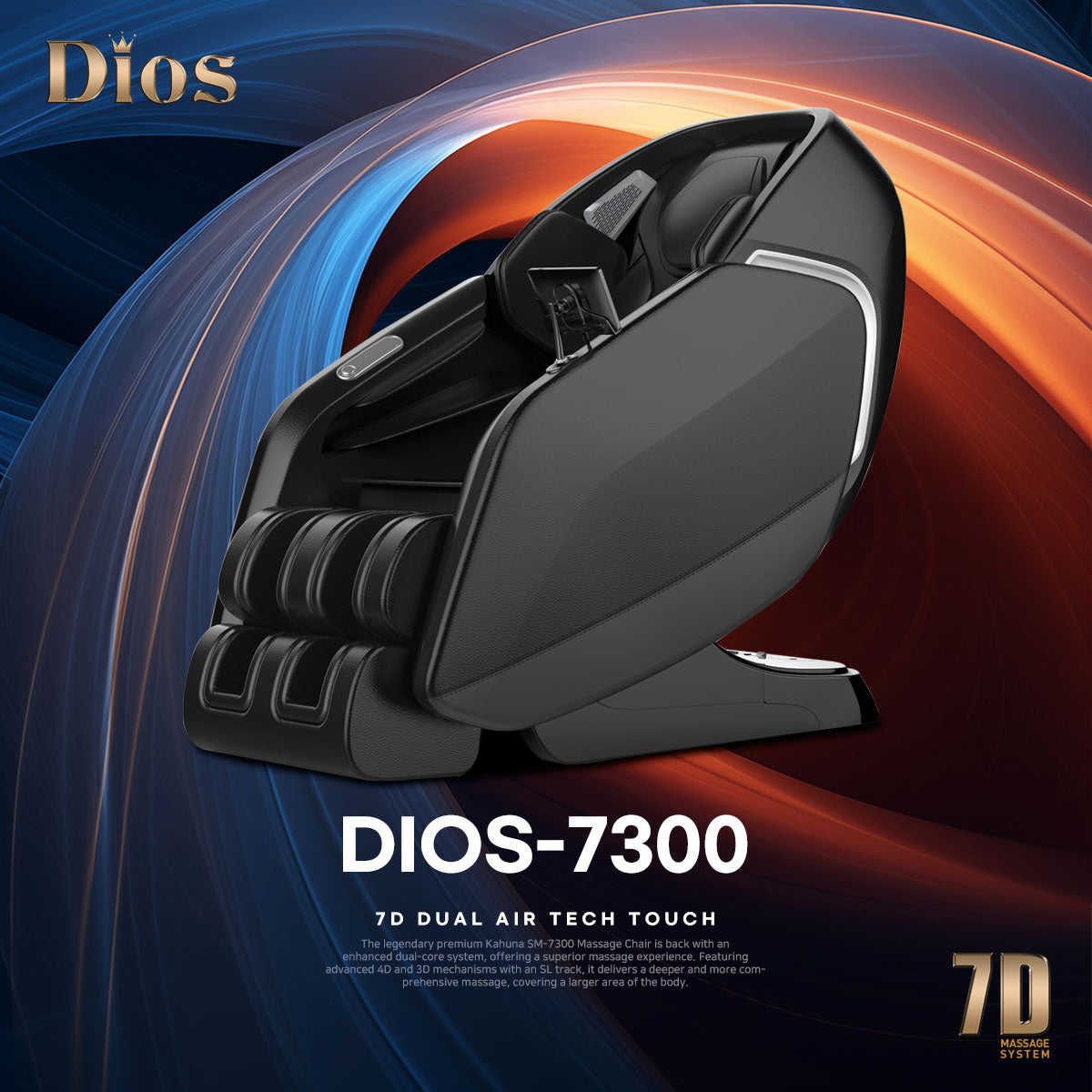 Kahuna Chair Dios-7300 Massage Chair 7D Dual Core Air Roller SL-track with 3D Calf Kneading - Energize Trek