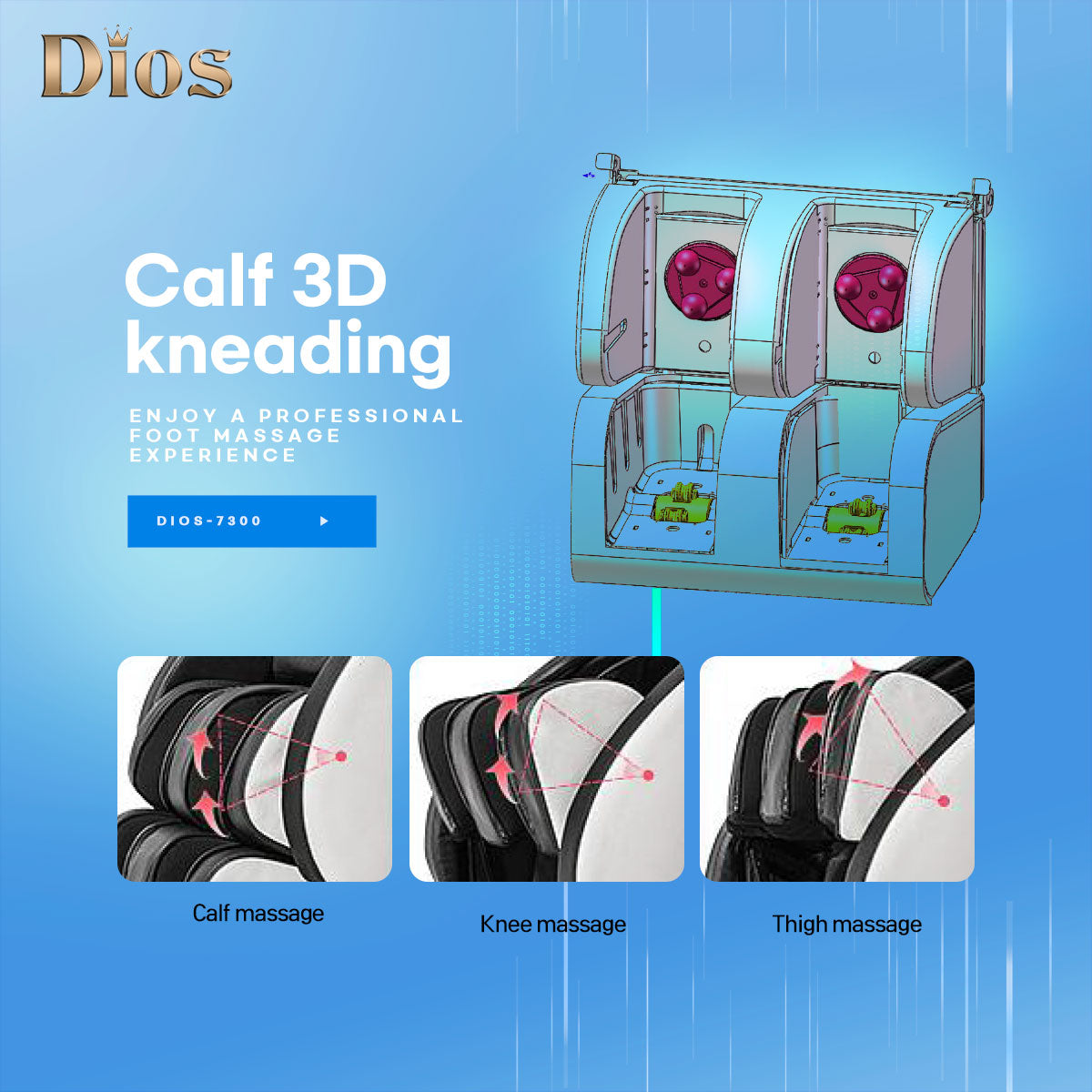 Kahuna Chair Dios-7300 Massage Chair 7D Dual Core Air Roller SL-track with 3D Calf Kneading - Energize Trek