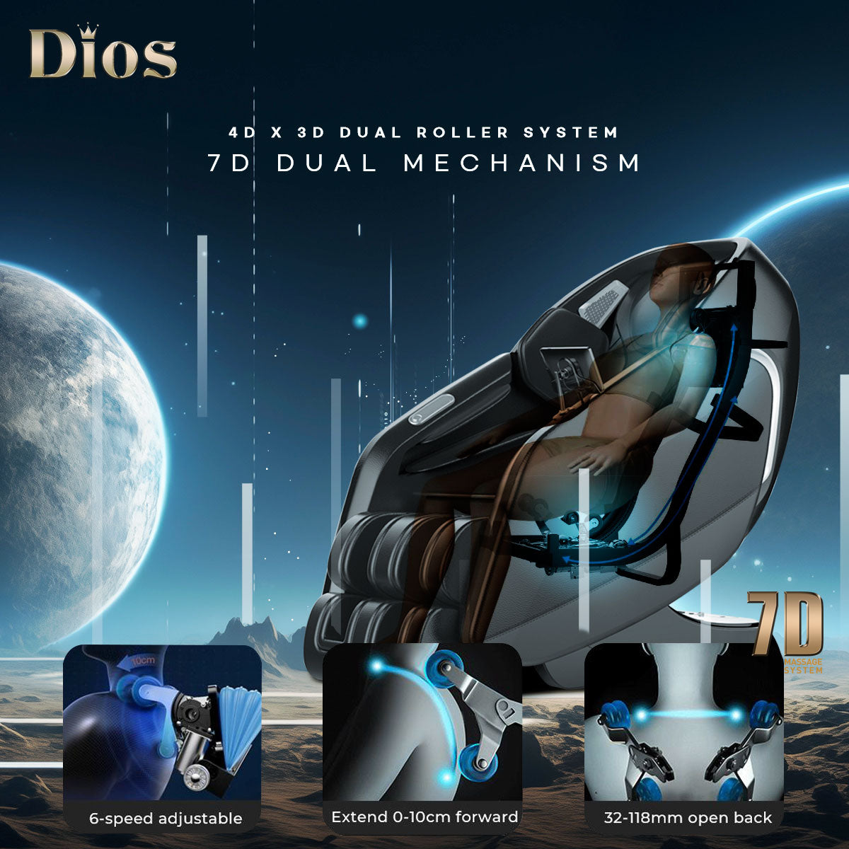 Kahuna Chair Dios-7300 Massage Chair 7D Dual Core Air Roller SL-track with 3D Calf Kneading - Energize Trek