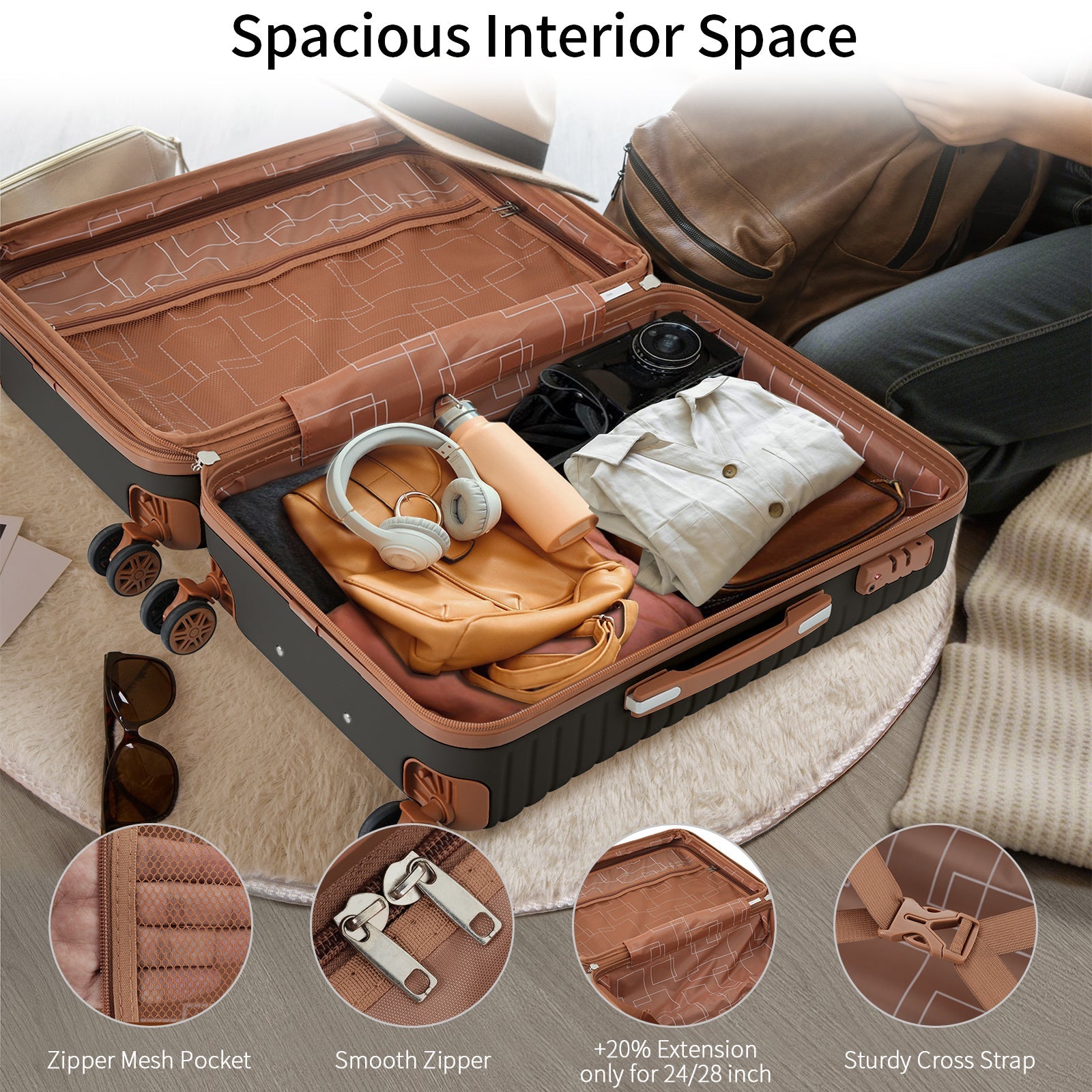 4 Piece Luggage Set Suitcase Set, ABS Hard Shell Lightweight Expandable Travel Luggage with 4 Packing Cubes, TSA Lock, Spinner Wheels for Men Women(16/20/24/28) - Energize Trek