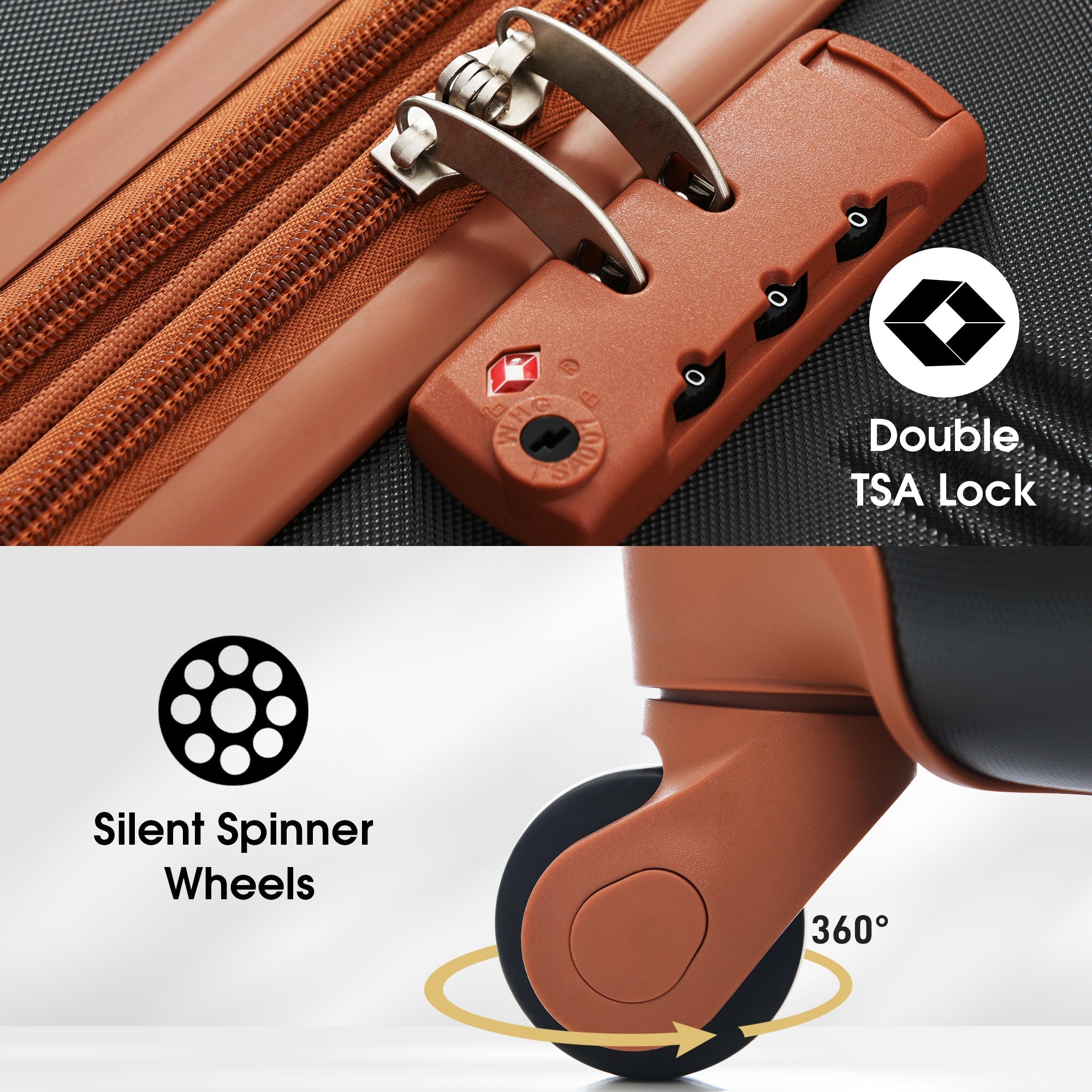 Hardshell Luggage Sets 2Pcs + bag Spinner Suitcase with TSA Lock Lightweight 20" + 24" - Energize Trek