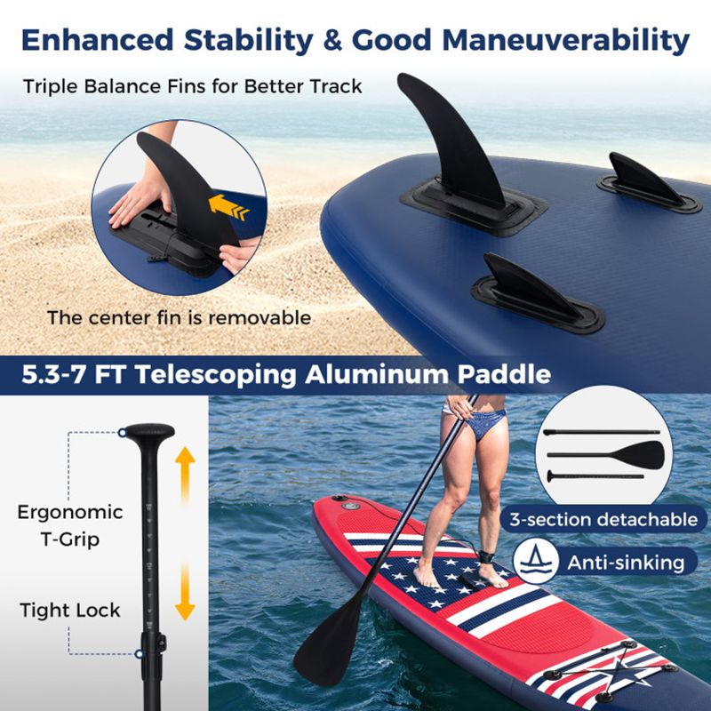 Inflatable Paddle Board with Removable Fin and Backpack - Energize Trek