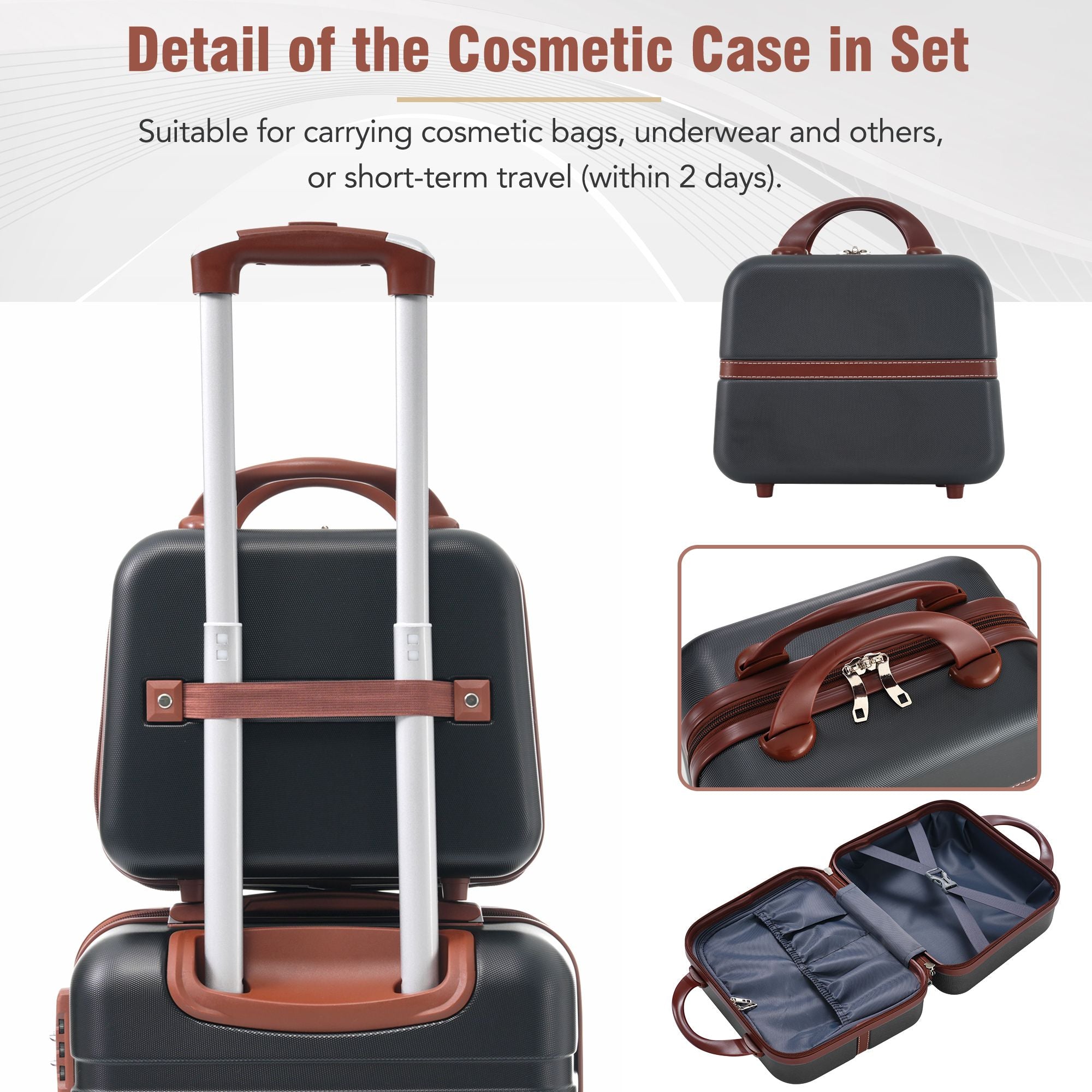 Hardshell Luggage Sets 3 Pieces 20"+24" Luggages and Cosmetic Case Spinner Suitcase with TSA Lock Lightweight,Black - Energize Trek