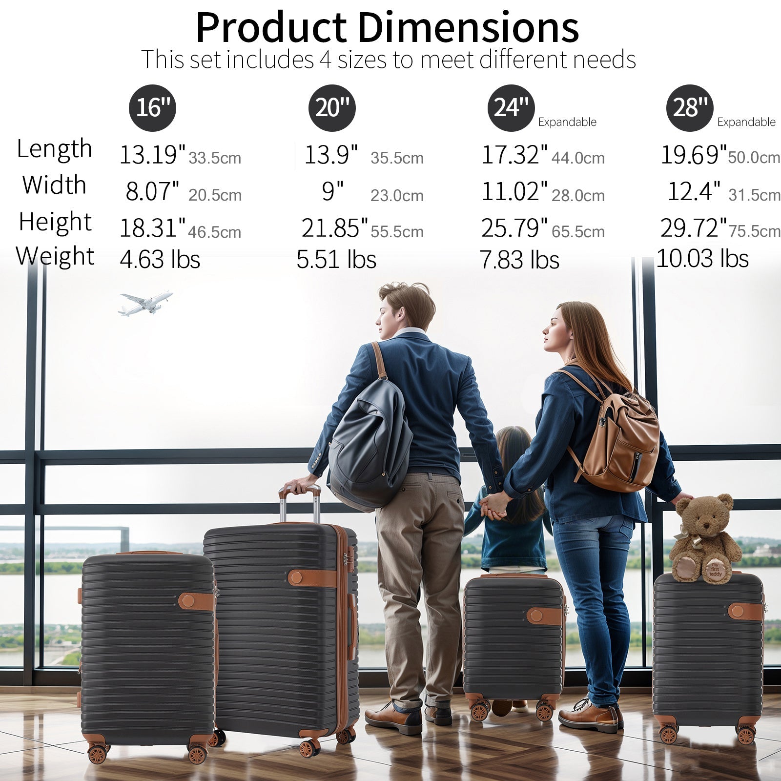 4 Piece Luggage Set Suitcase Set, ABS Hard Shell Lightweight Expandable Travel Luggage with 4 Packing Cubes, TSA Lock, Spinner Wheels for Men Women(16/20/24/28) - Energize Trek