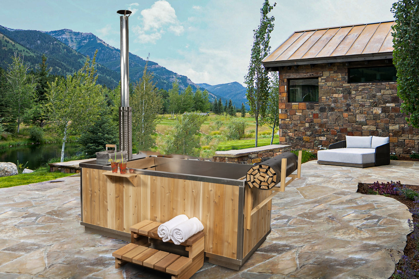 SAUNA EVOLUTION® Outdoor Red Cedar Wooden Hot Tub - Energize Trek