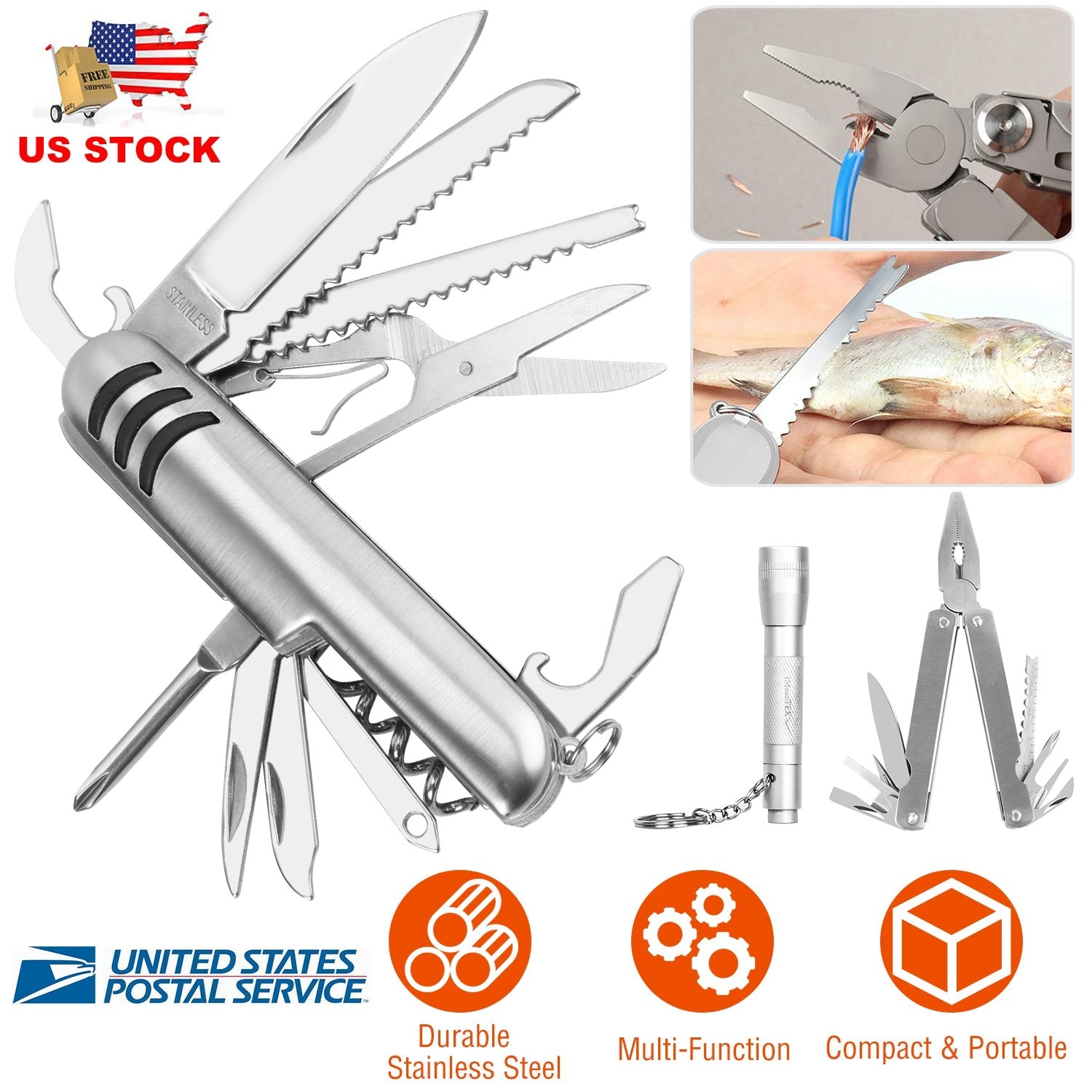 Outdoor Survival Tool Set Pocket Knife Pliers Flashlight Survival Emergency Kit for Camping Hiking Adventure Fishing Hunting