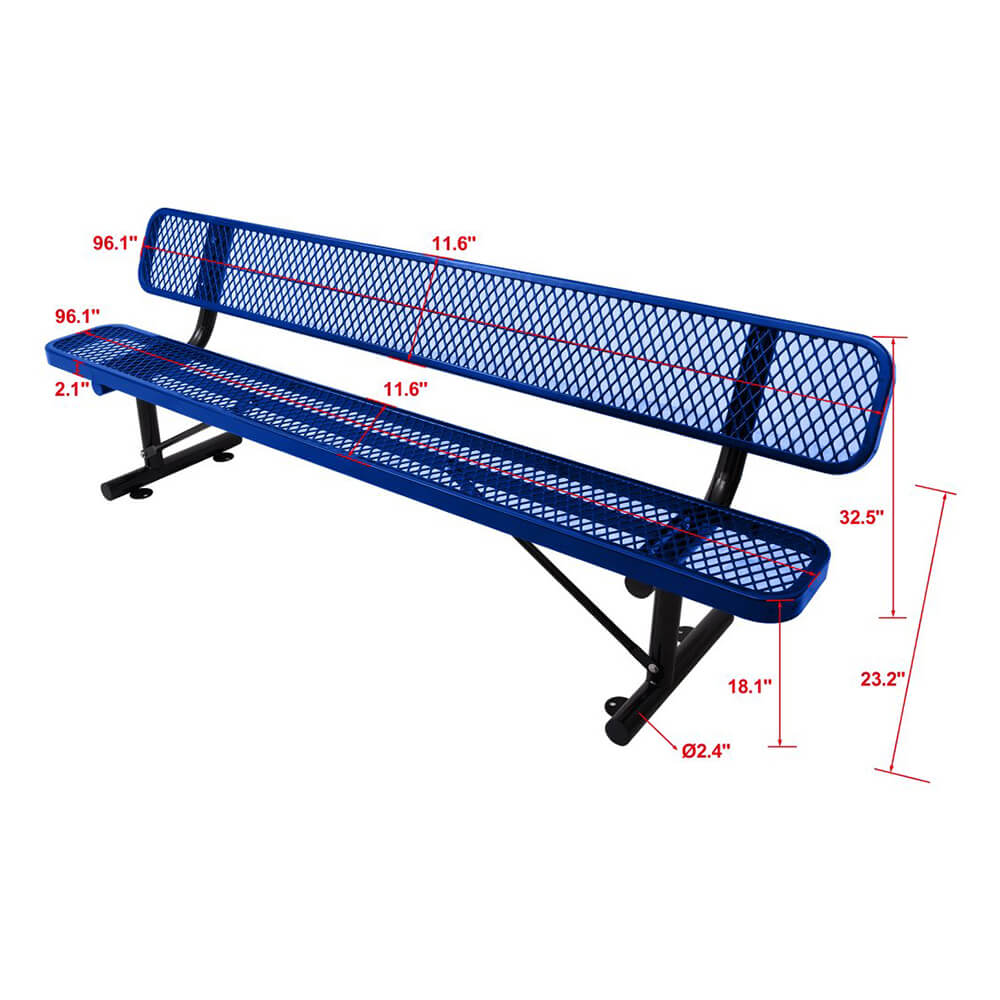 8FT Heavy Duty Steel Bench With Backrest And Thermoplastic Coating (SAK23567) - Energize Trek