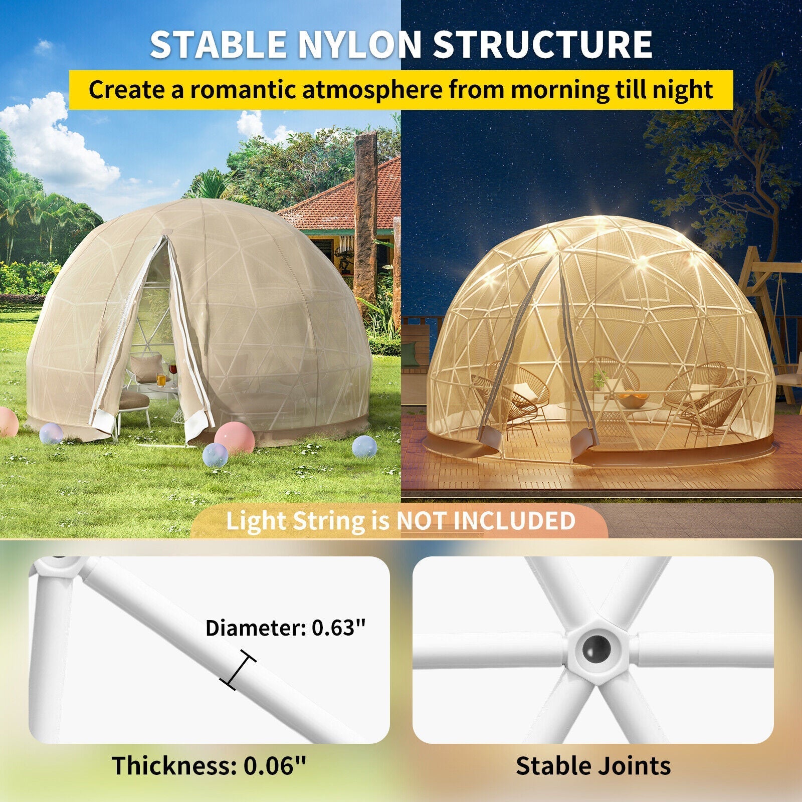 Extra Large 10 Person Outdoor Igloo Garden Greenhouse Dome Tent, 12FT (94316275) - Energize Trek