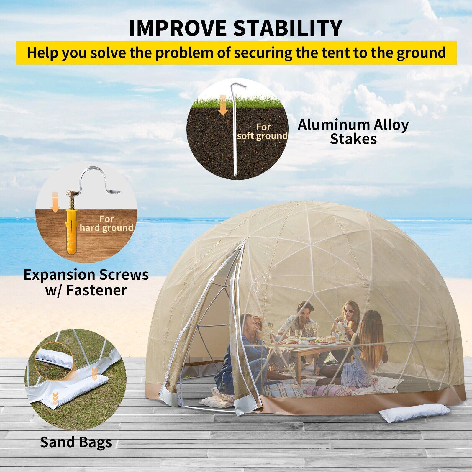 Extra Large 10 Person Outdoor Igloo Garden Greenhouse Dome Tent, 12FT (94316275) - Energize Trek