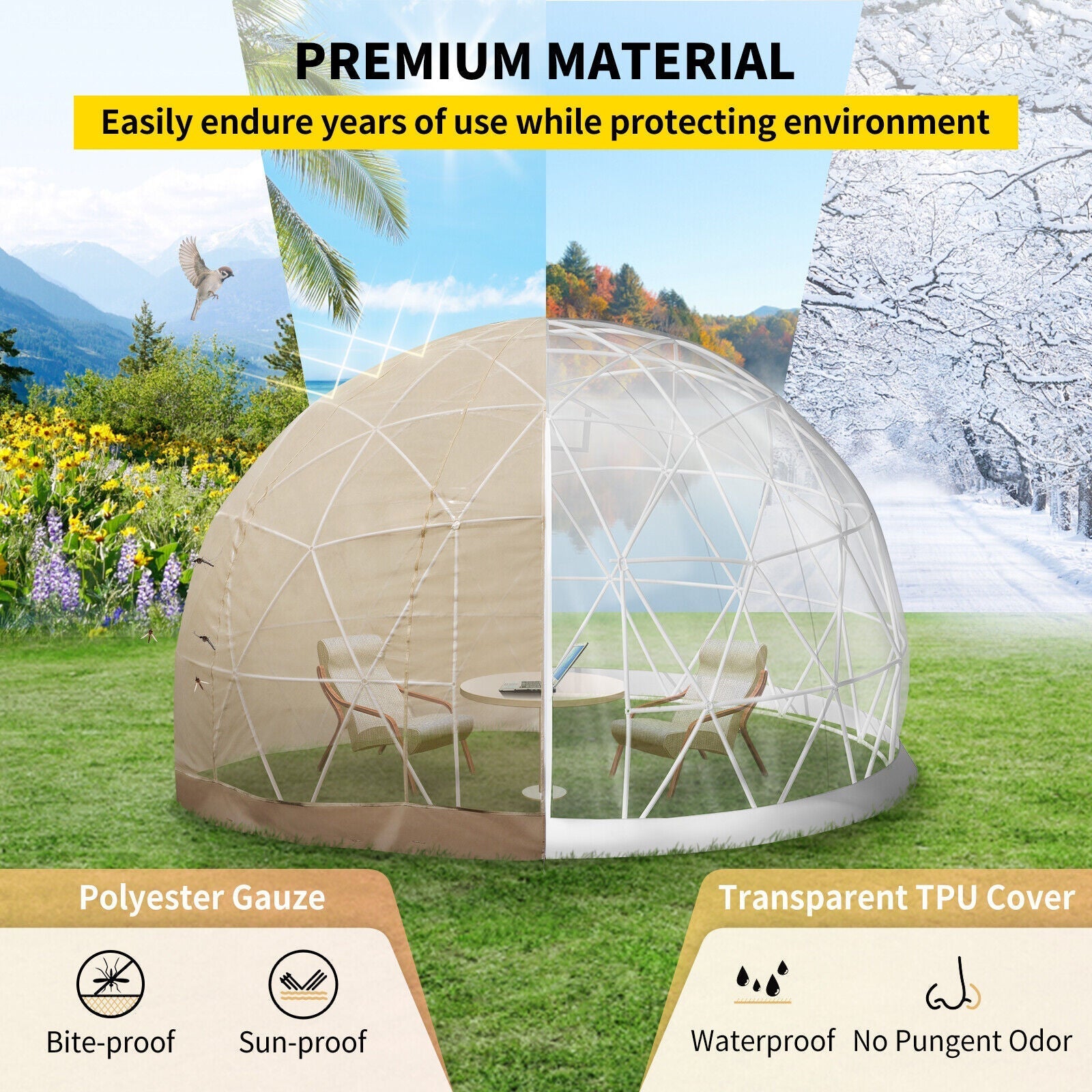 Extra Large 10 Person Outdoor Igloo Garden Greenhouse Dome Tent, 12FT (94316275) - Energize Trek