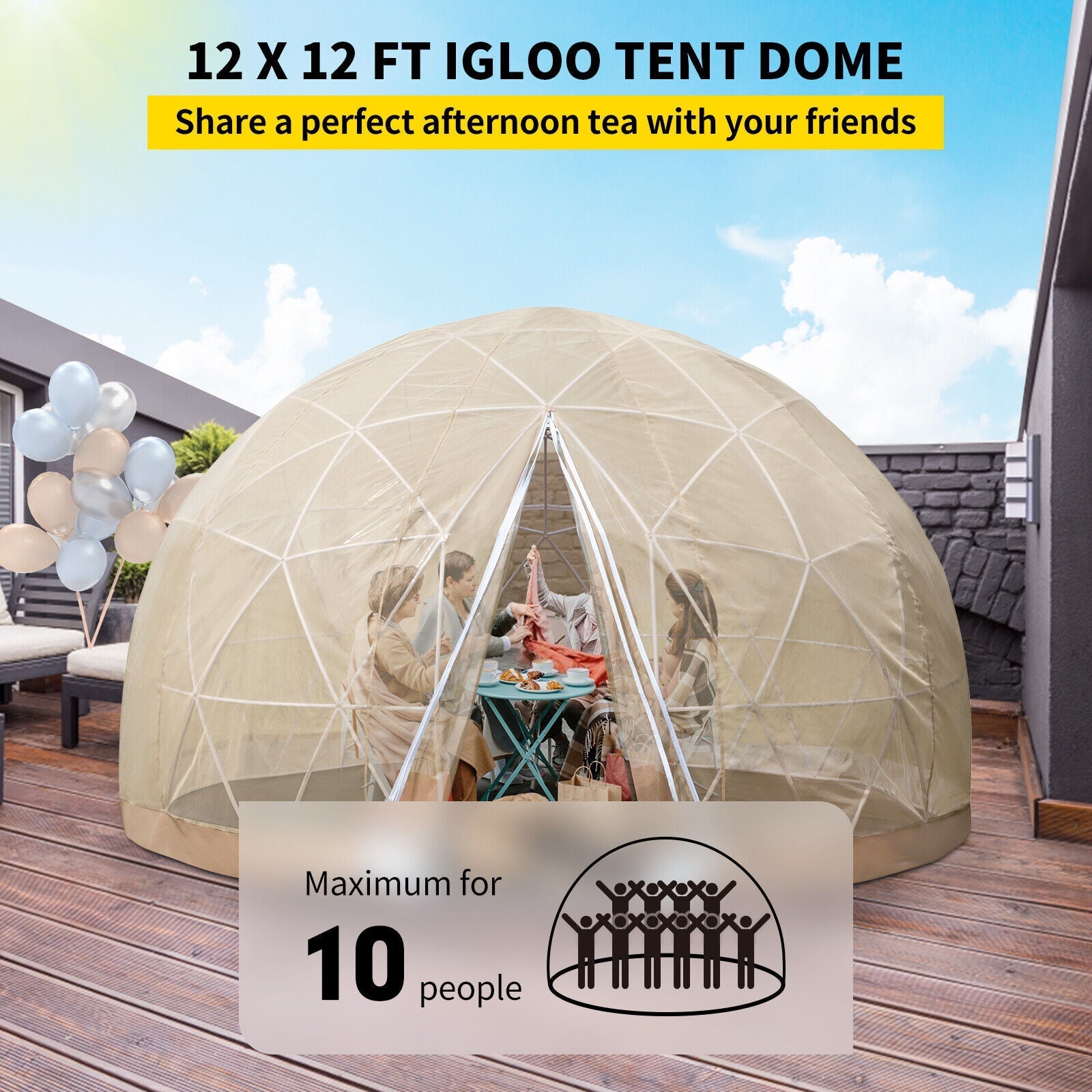Extra Large 10 Person Outdoor Igloo Garden Greenhouse Dome Tent, 12FT (94316275) - Energize Trek
