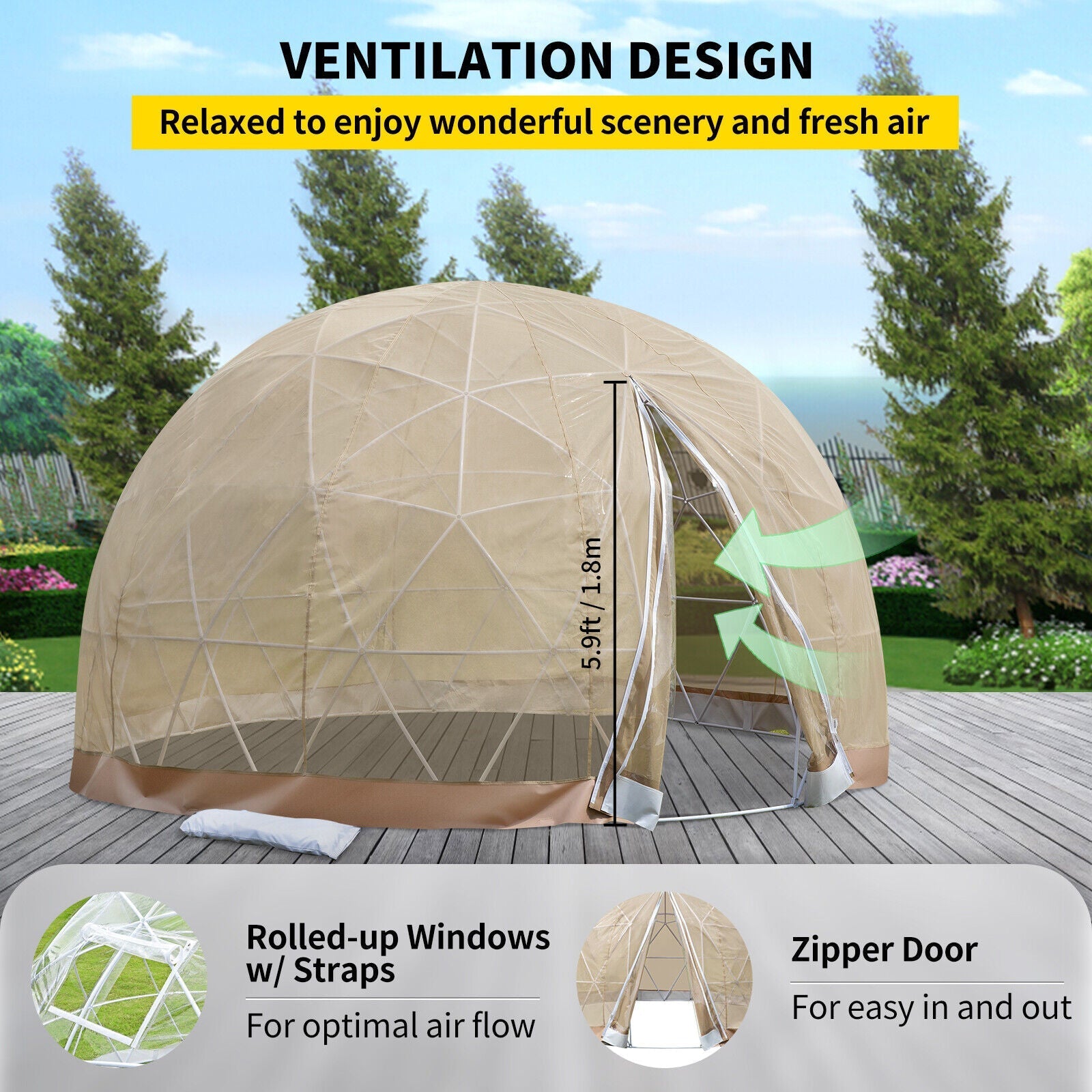 Extra Large 10 Person Outdoor Igloo Garden Greenhouse Dome Tent, 12FT (94316275) - Energize Trek