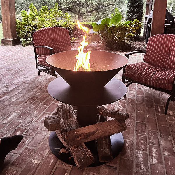 Outdoor Iron Pedestal Fire Bowl and Log Holder - Energize Trek