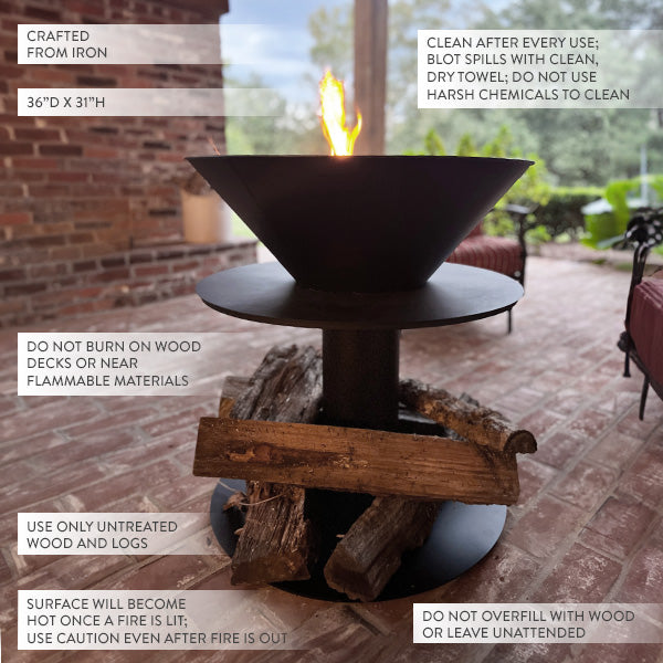 Outdoor Iron Pedestal Fire Bowl and Log Holder - Energize Trek