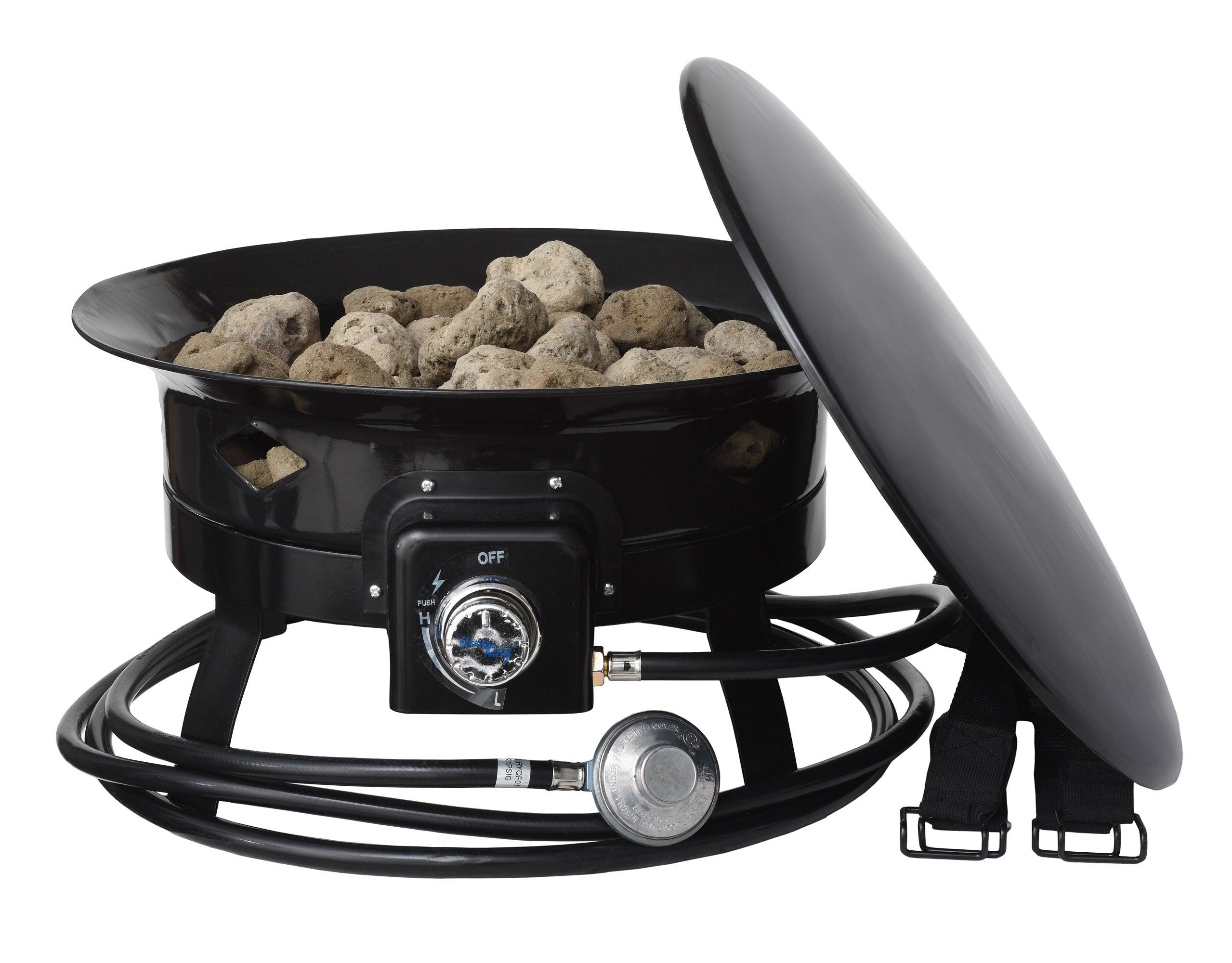 Flame King Outdoor Portable Propane Gas 19″ Fire Pit Bowl with Self Igniter Cover Carry Straps - Energize Trek