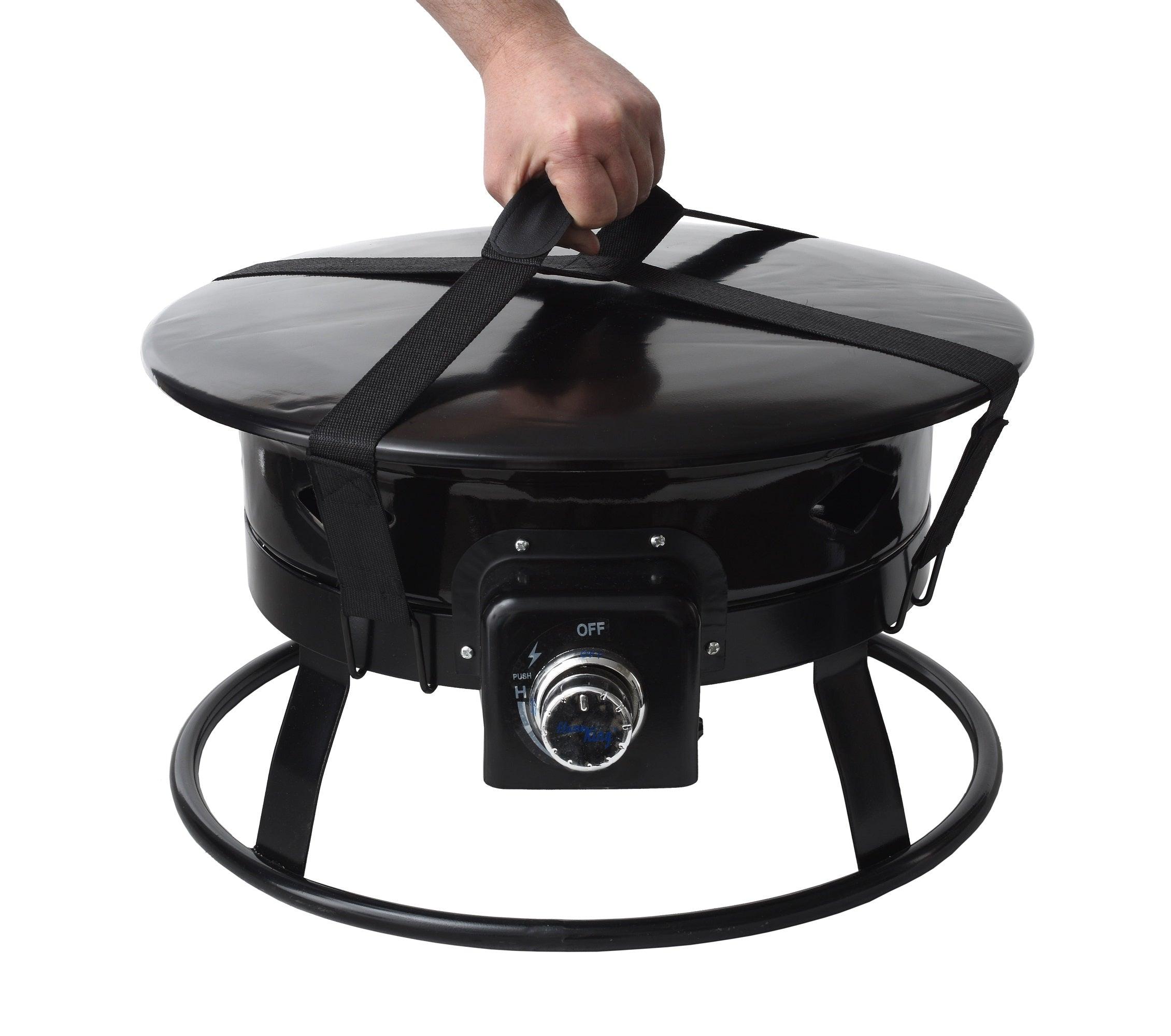 Flame King Outdoor Portable Propane Gas 19″ Fire Pit Bowl with Self Igniter Cover Carry Straps - Energize Trek