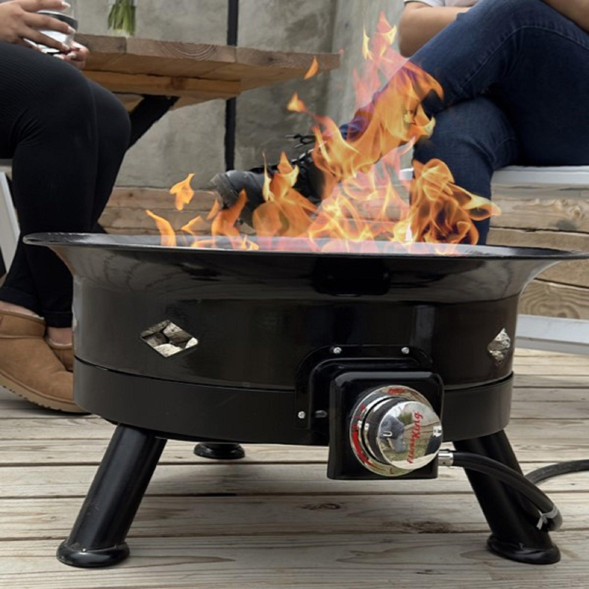 Flame King Outdoor Portable Propane Gas 24" Fire Pit Bowl with Self Igniter Cover Carry Straps - Energize Trek