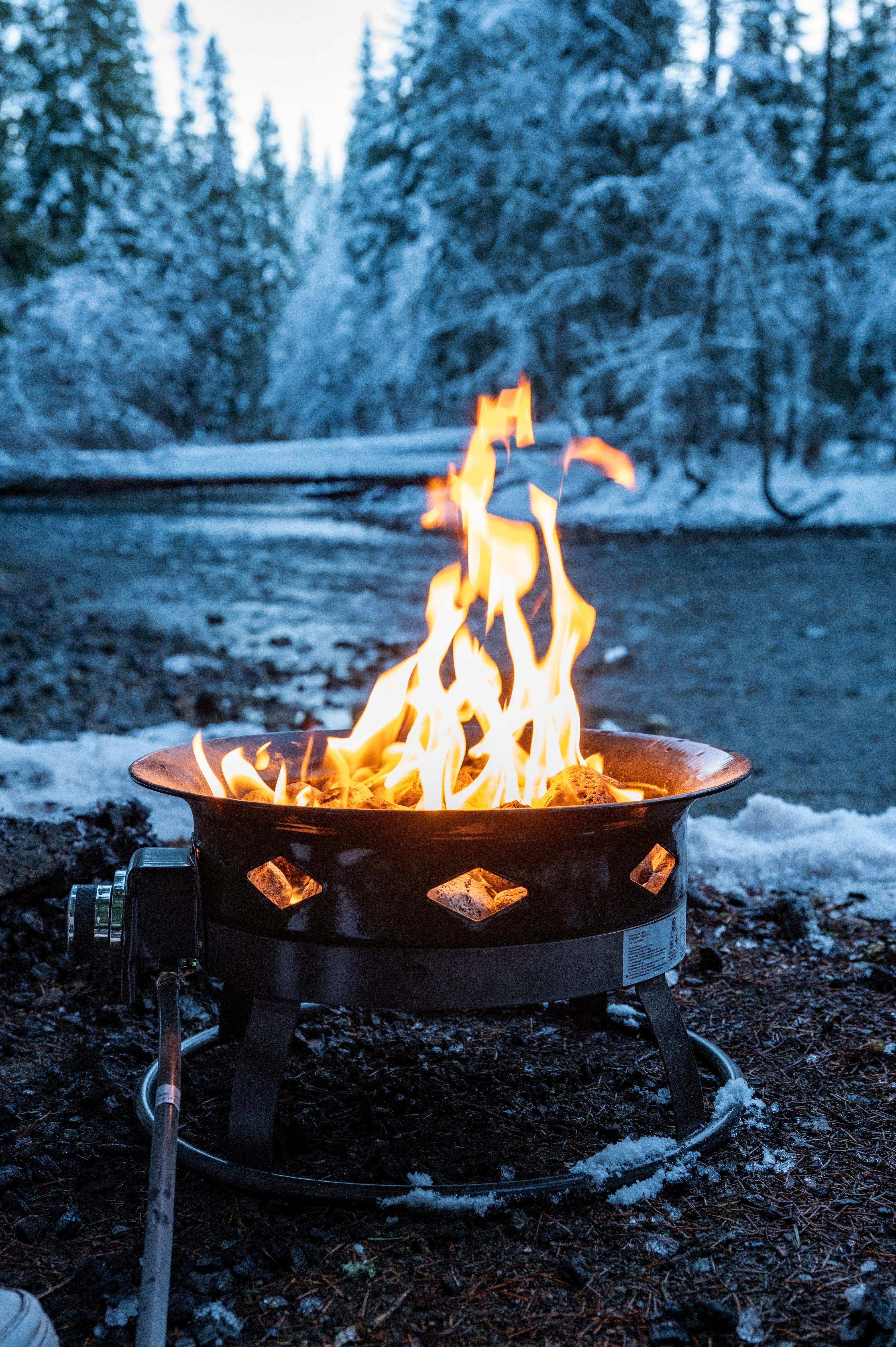 Flame King Outdoor Portable Propane Gas 24" Fire Pit Bowl with Self Igniter Cover Carry Straps - Energize Trek