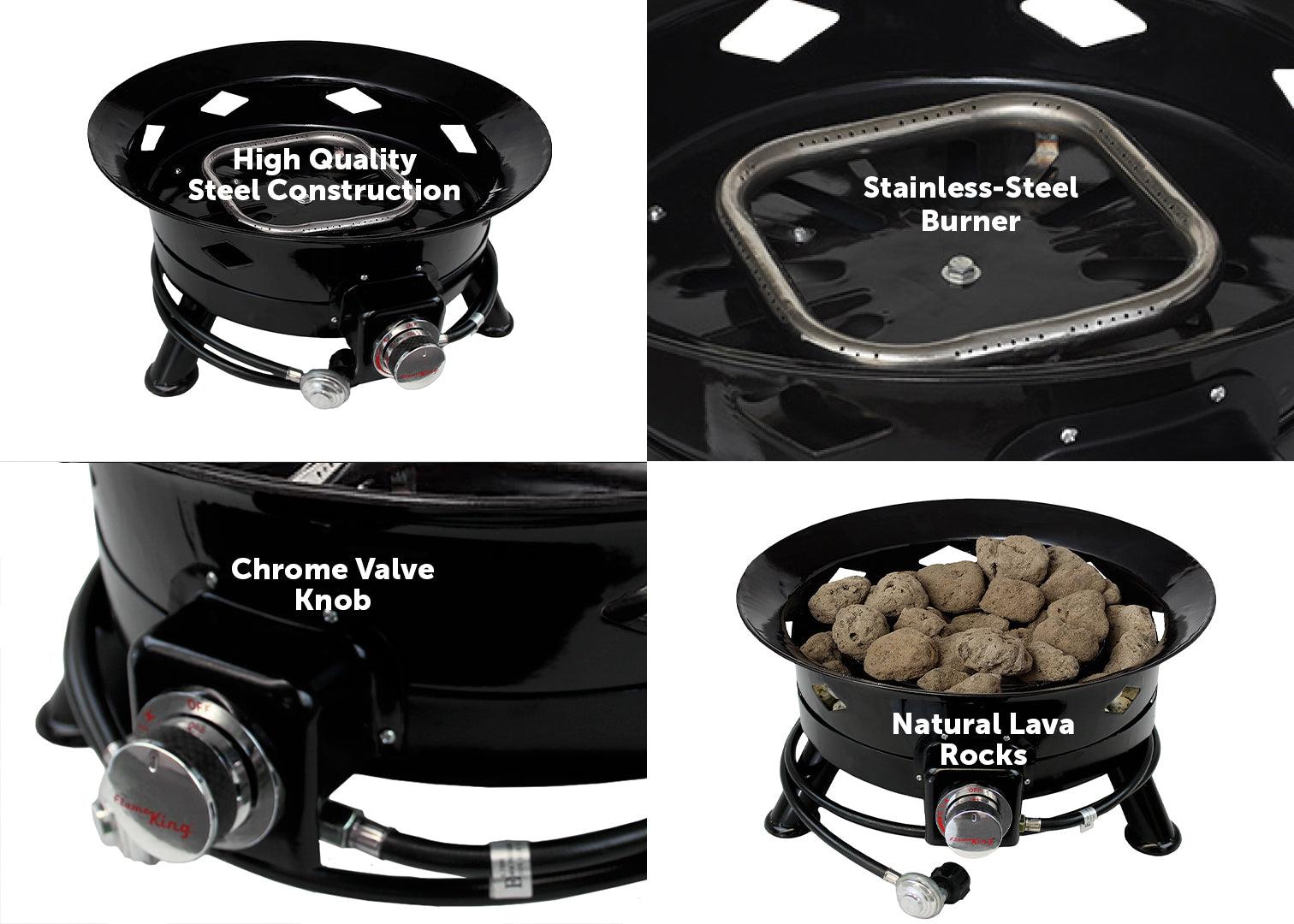 Flame King Outdoor Portable Propane Gas 24" Fire Pit Bowl with Self Igniter Cover Carry Straps - Energize Trek