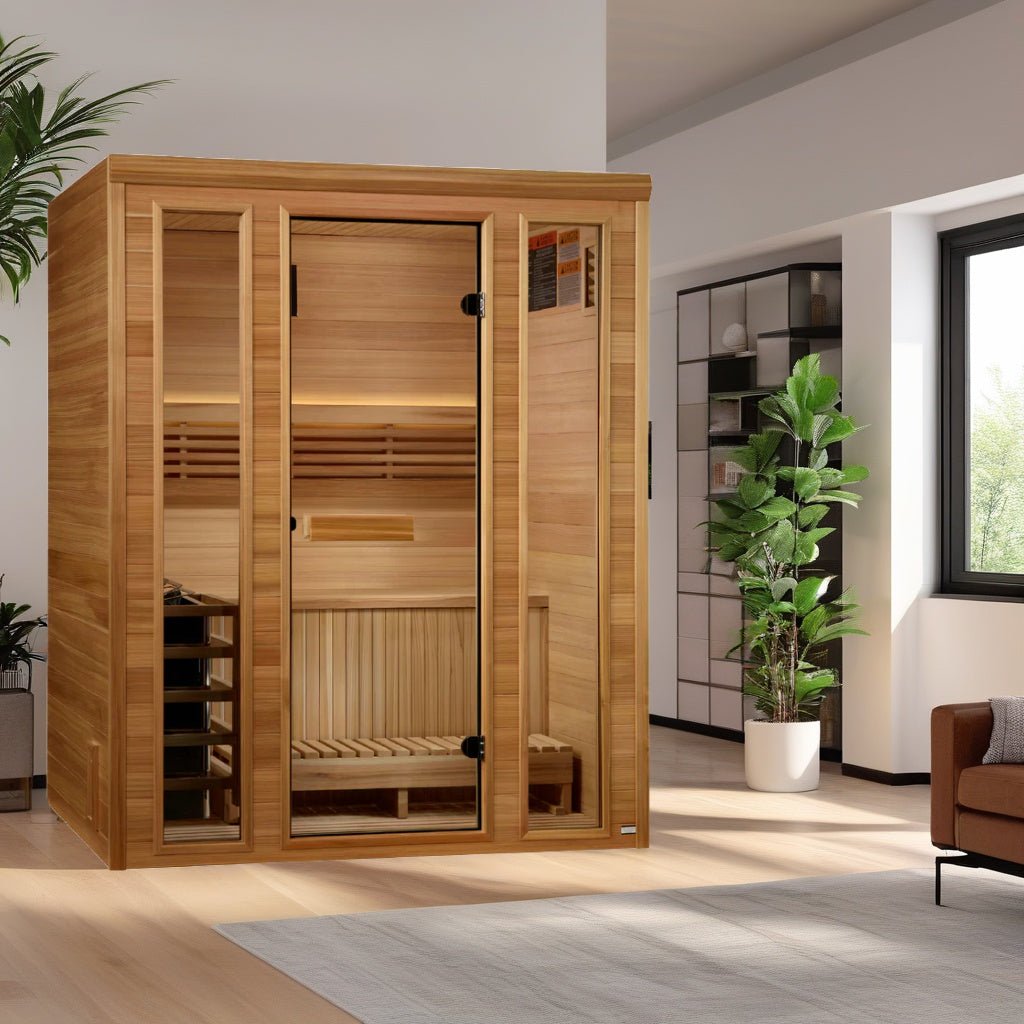 Golden Designs 2025 "Andermatt Edition" 2-3 Person Traditional Steam Sauna – Pacific Premium Clear Cedar - Energize Trek