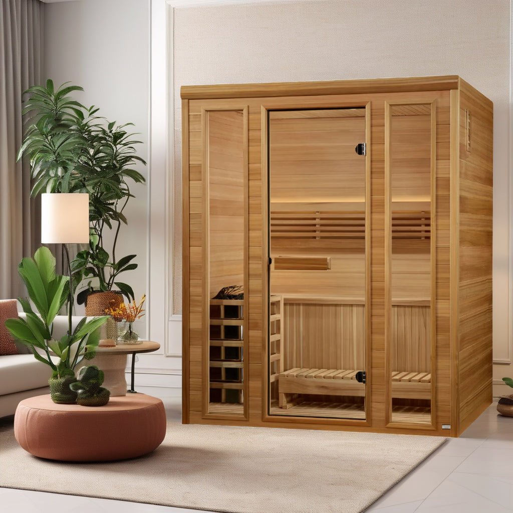 Golden Designs 2025 "Andermatt Edition" 2-3 Person Traditional Steam Sauna – Pacific Premium Clear Cedar - Energize Trek