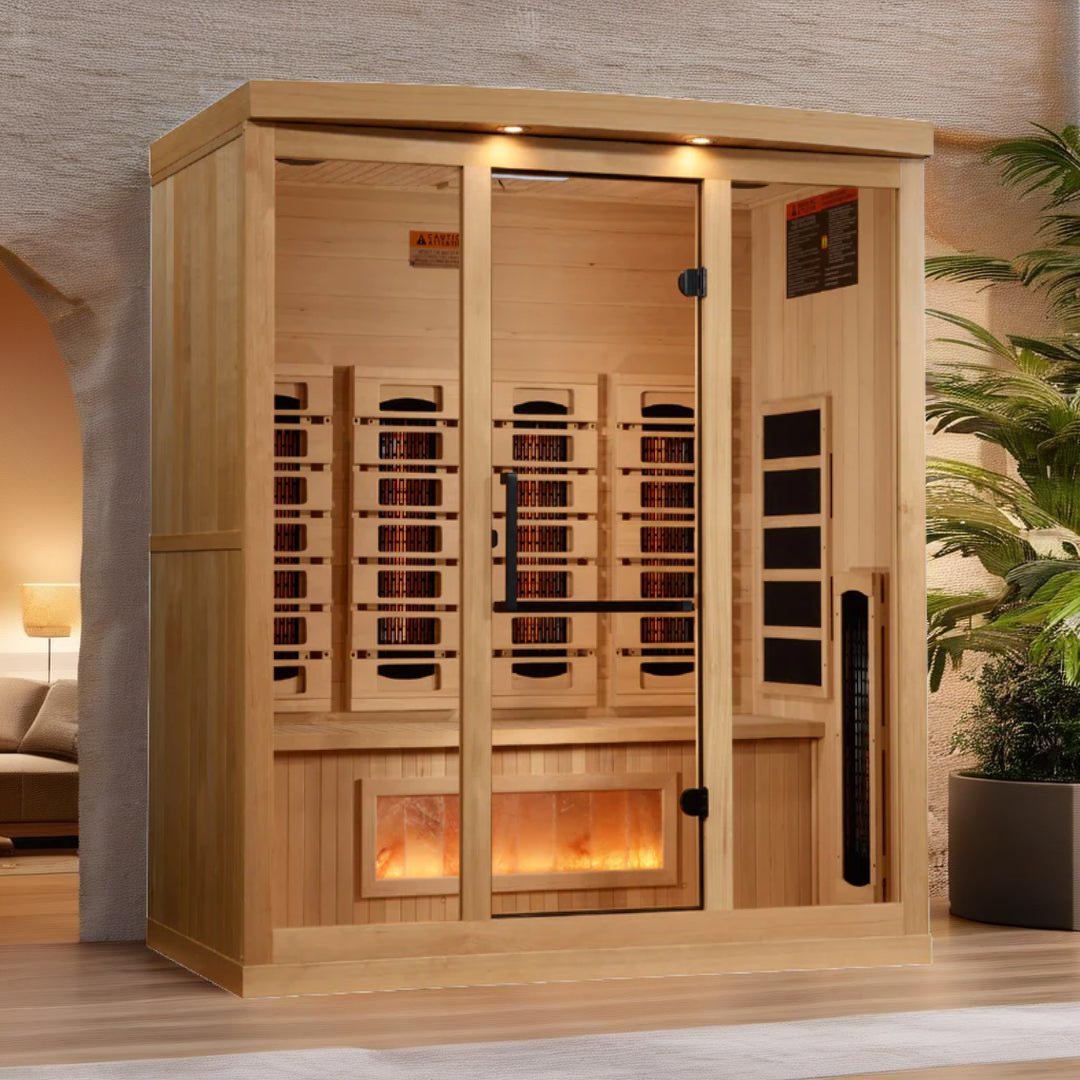 Golden Designs 4-Person Full Spectrum Near Zero EMF FAR Infrared Sauna with Himalayan Salt – Canadian Hemlock - Energize Trek