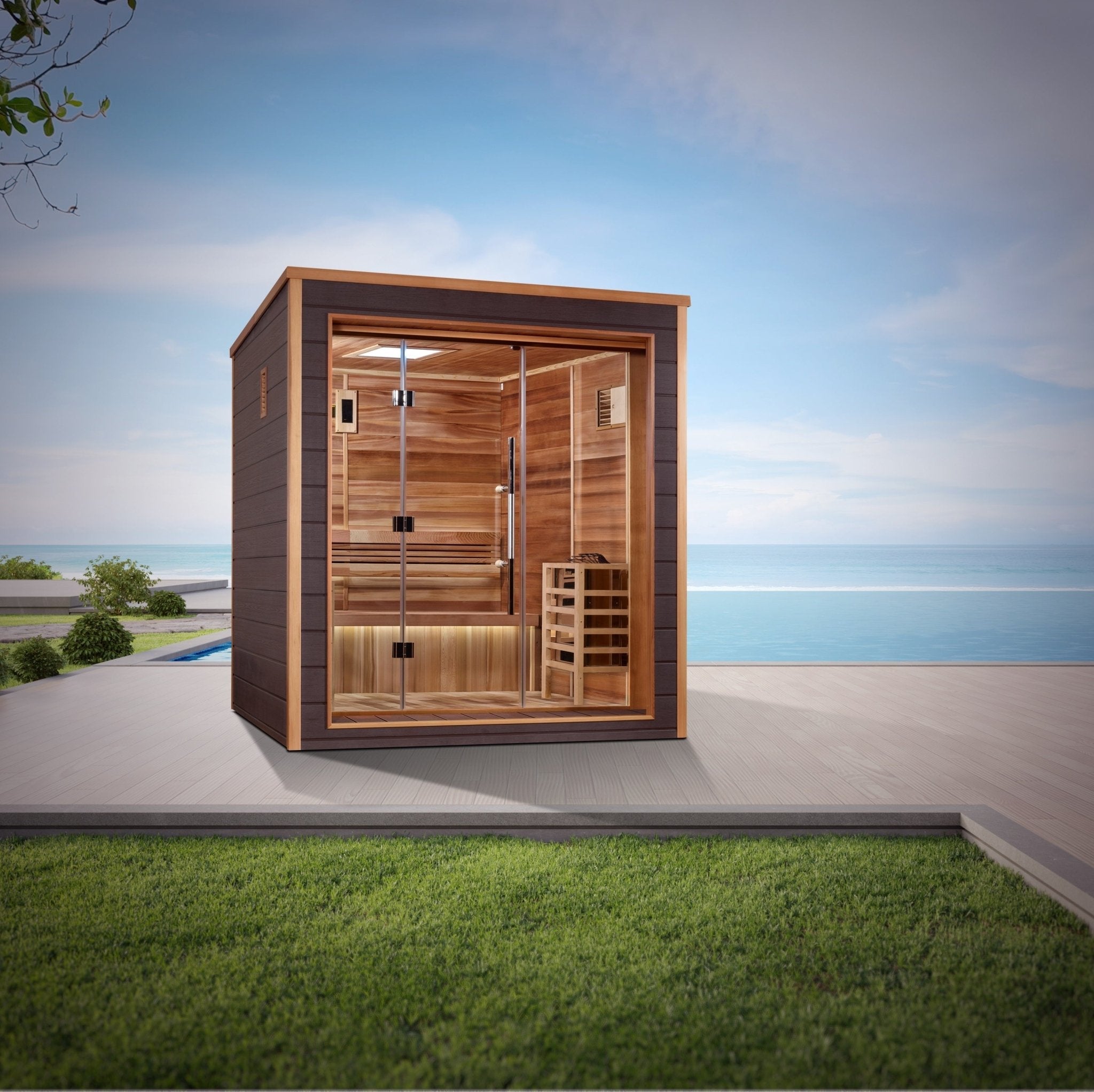 Golden Designs Drammen 3-Person Outdoor Traditional Sauna - Canadian Red Cedar Interior - Energize Trek