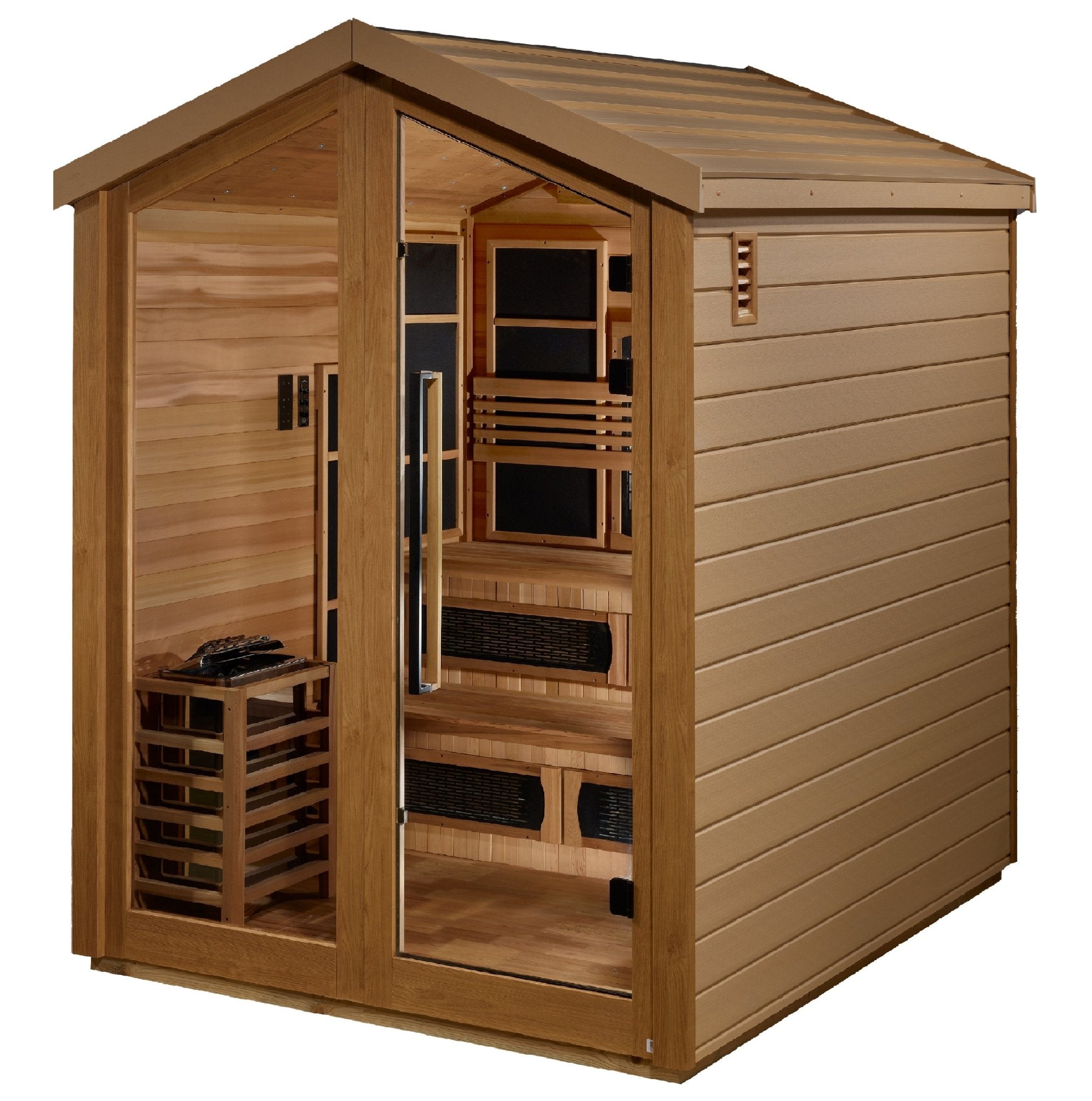 Golden Designs Kaskinen 6-Person Hybrid Outdoor Sauna – Canadian Red Cedar Interior - Energize Trek